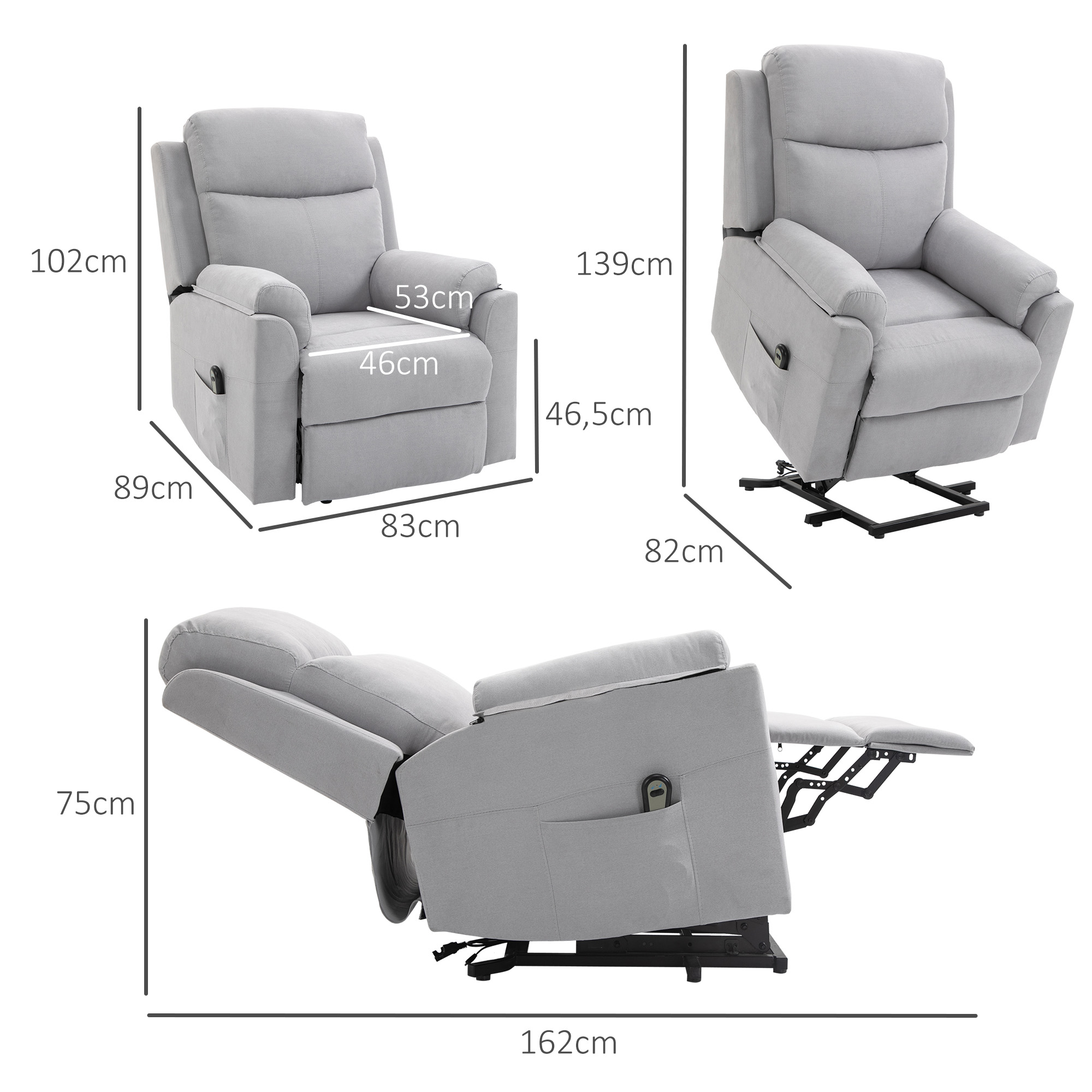 elektrischer Aufstehsessel Sessel mit Aufstehhilfe für Senior Relaxsessel TV Sessel mit schlaffunktion und aufstehhilfe Fernsehsessel Liegefunktion Leinen-Touch Hellgrau 83 x 89 x 102 cm