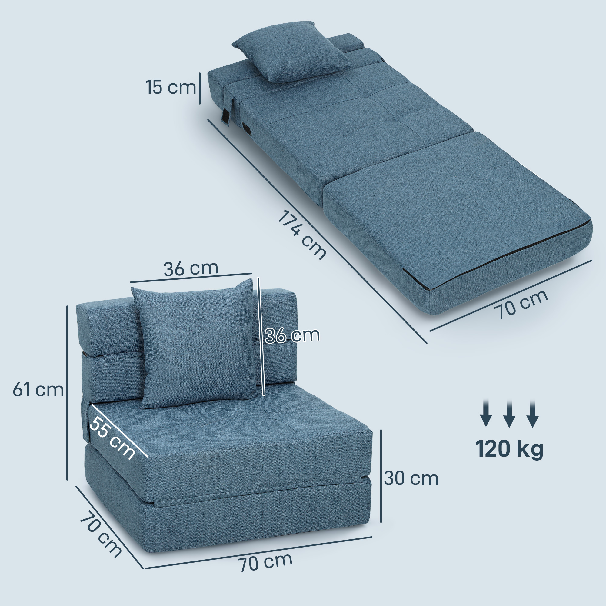 Schlafsessel Relaxsessel Gästebett. abnehmbarer Bezug, 70 cm x 70 cm x 61 cm, Dunkelblau