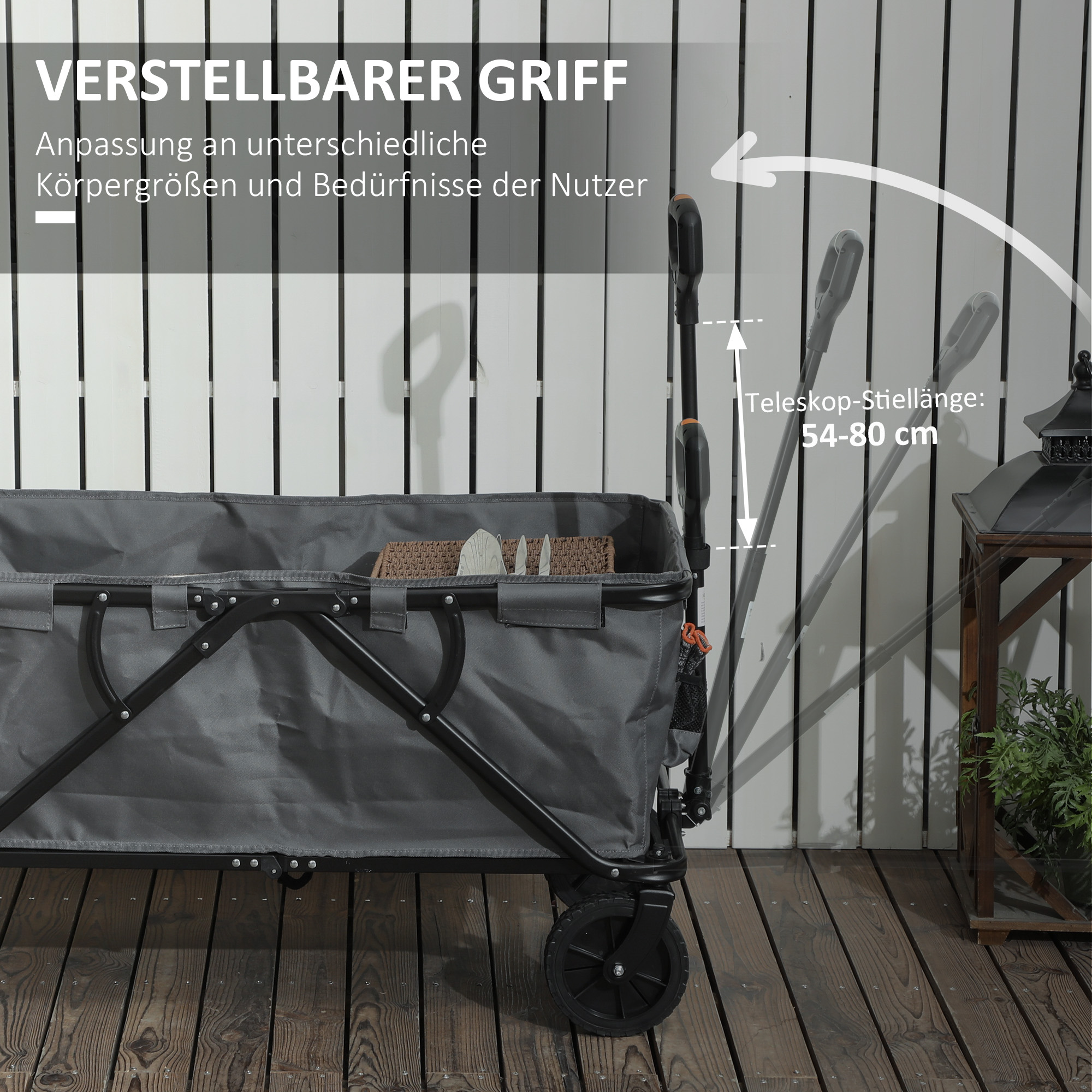Gartenwagen 120 kg belastbar, klappbar Transportwagen mit herausnehmbare Plane 160 Liter Dunkelgrau