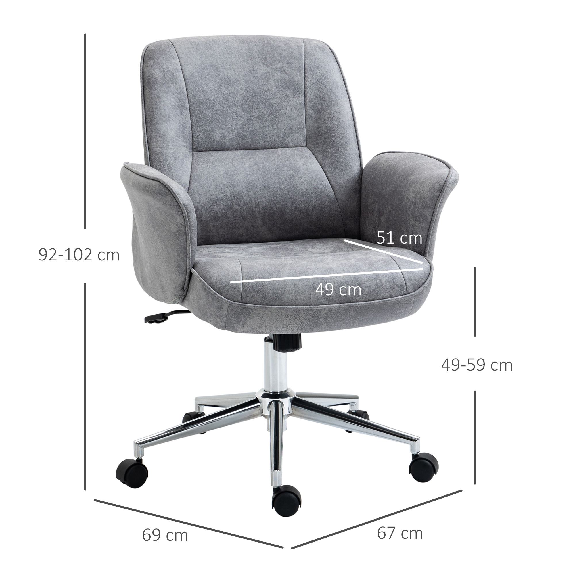 Bürostuhl mit Wippfunktion Schreibtischstuhl höhenverstellbarer Drehstuhl ergonomischer Arbeitsstuhl modern Belastbar bis 120 kg Mikrofaser Hellgrau 67 x 69 x 92-102 cm