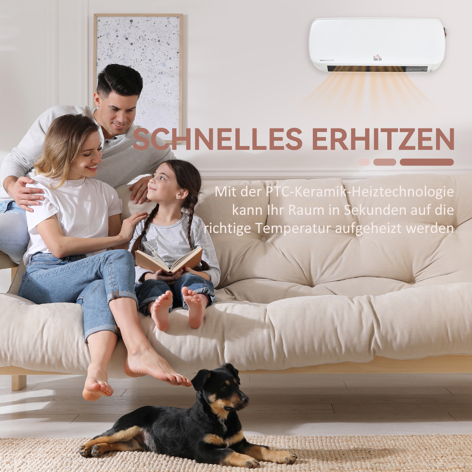 Heizlüfter zur Wandmontage 2000W mit Fernbedienung 2 Heizmodus LED-Display 12h Timer für Badezimmer