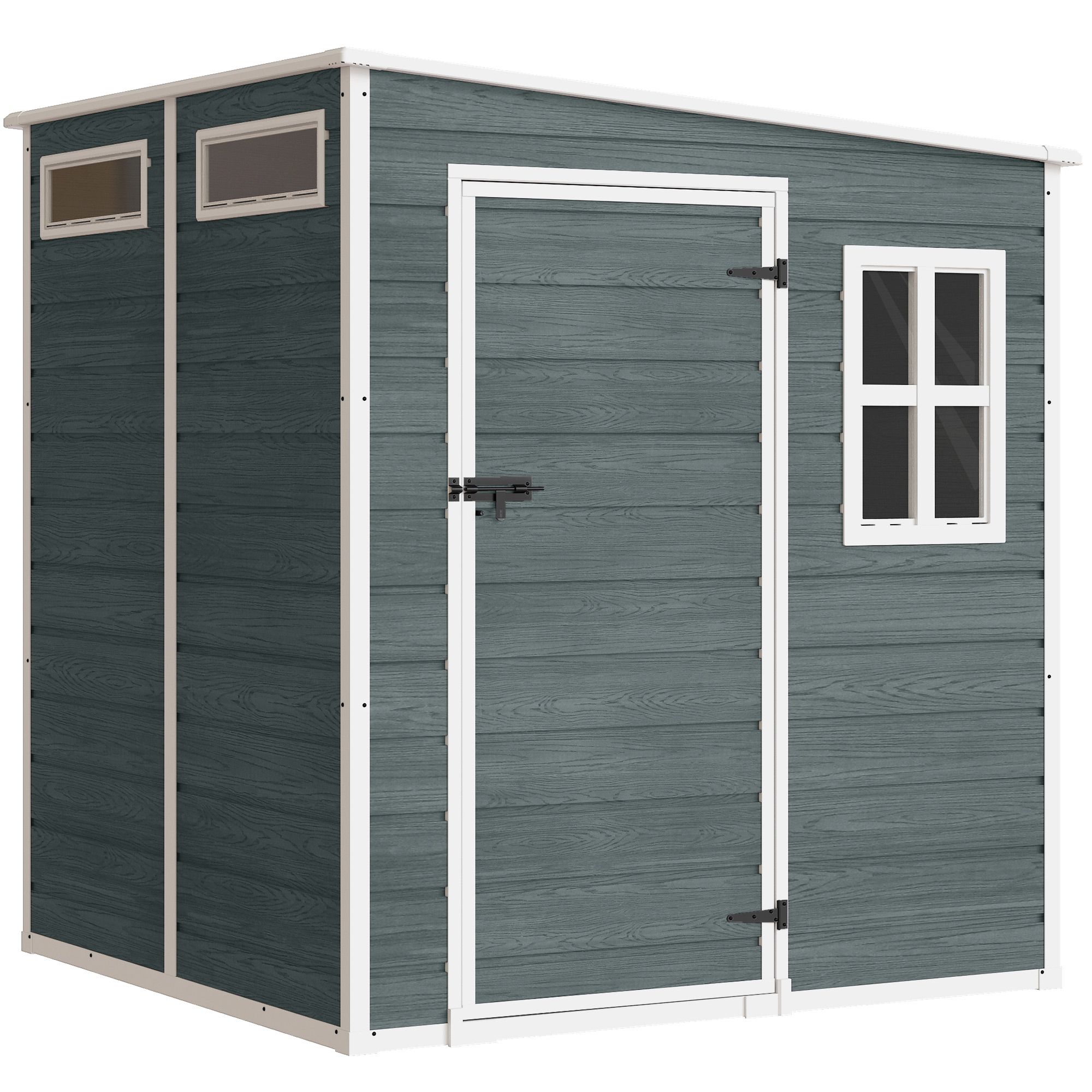 Gerätehaus 2,89 m² Geräteschuppen mit Holzoptik 3 Fenster Belüftung Boden Schloss Handschuhe 182 x 182 x 196 cm