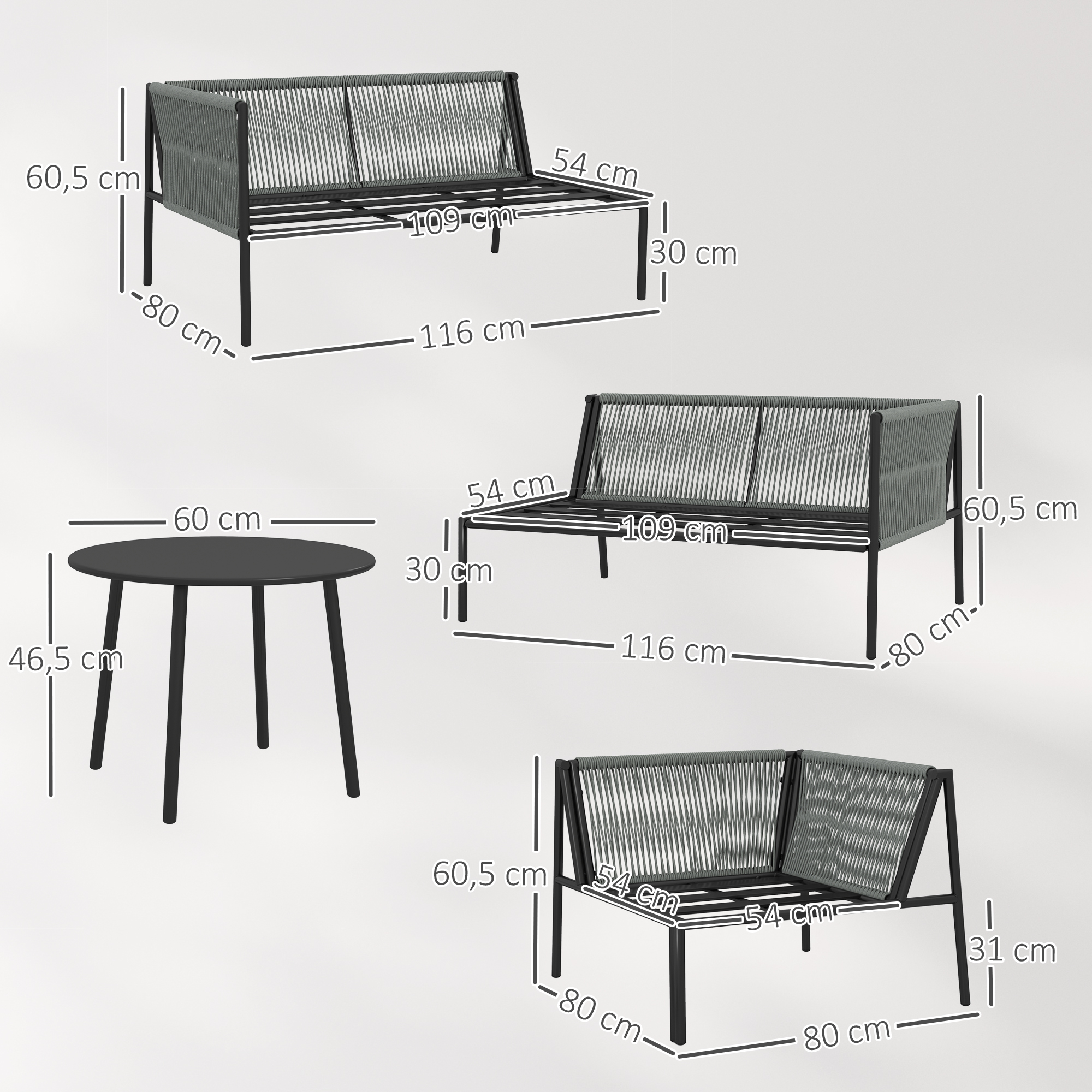 Gartenmöbel Set Polyrattan Lounge-Set mit Ecksofa Tisch Kissen für 6 Personen Dunkelgrau
