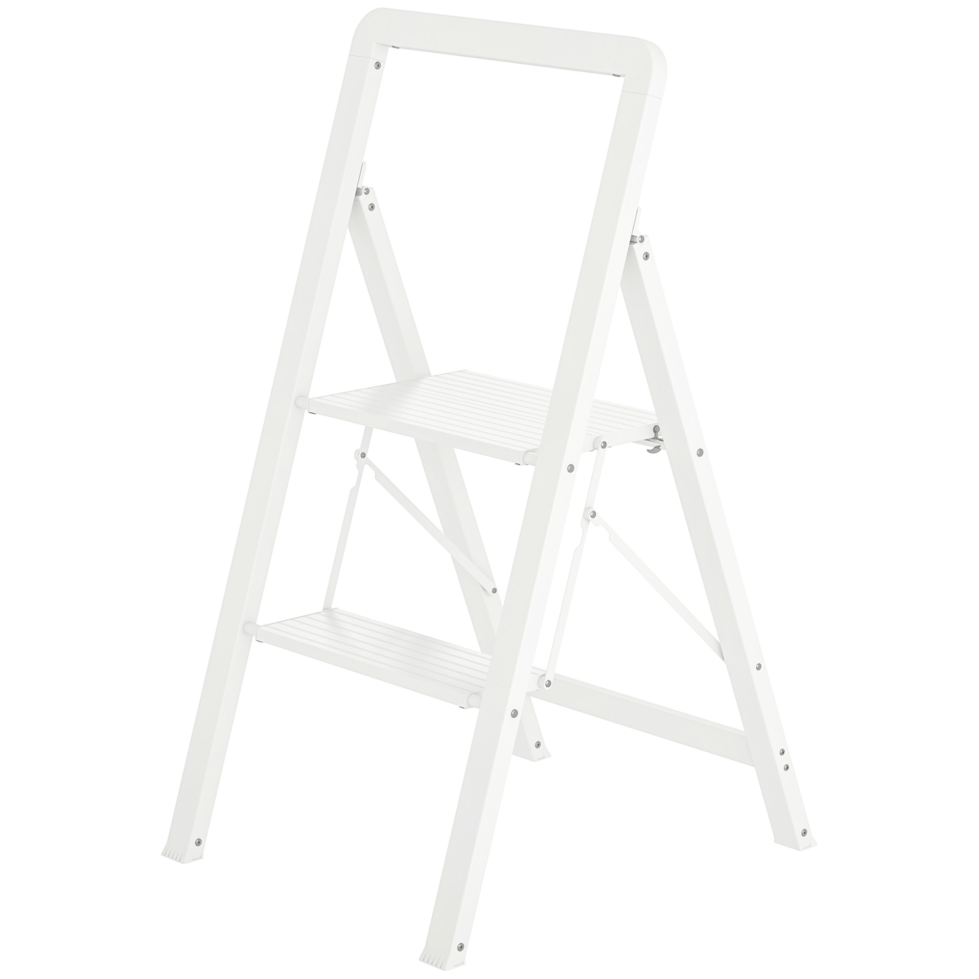 2-stufige Trittleiter, Aluminum faltbar, rutschfeste Plattform, Weiß