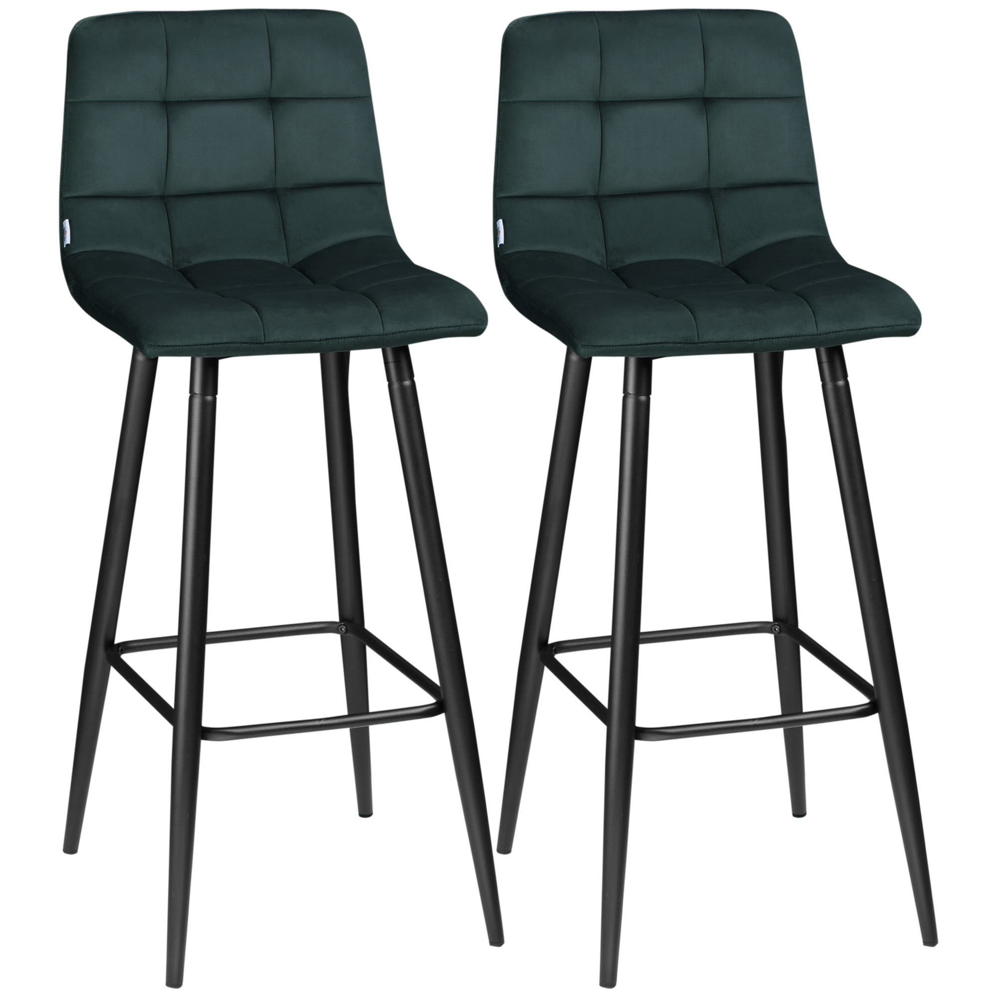 Barhocker 2er-Set, modernes Design, weicher Sitz, Stahlrahmen, 42 x 47 x 105 cm, Grün