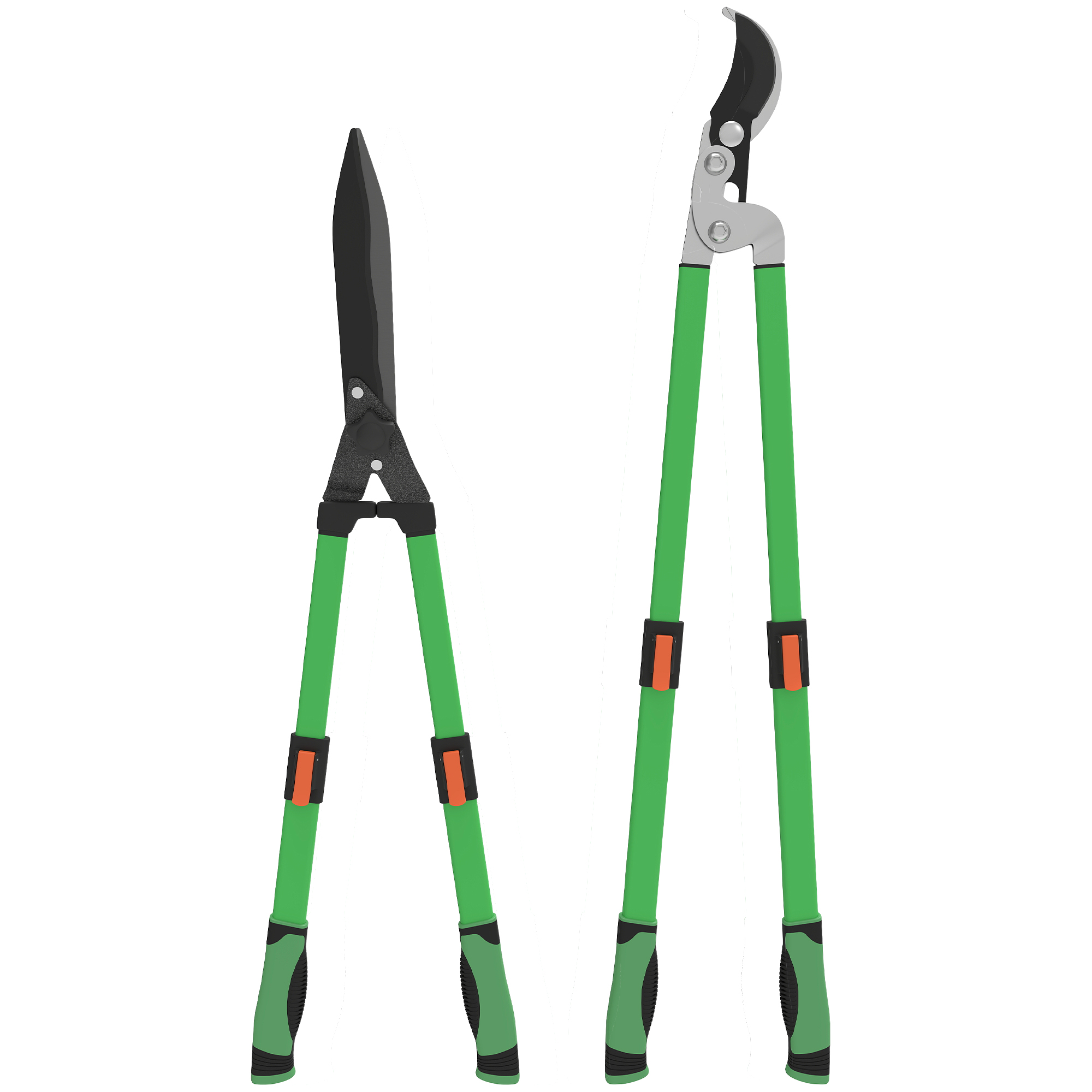 Heckenschere Set 2-teilig Gartenschere Messerlänge 90 cm Astschere mit Metallklingen, ausziehbarer Griff