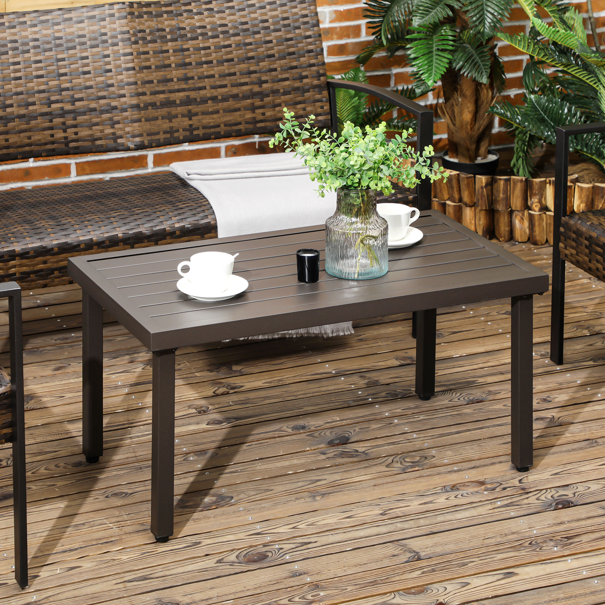 Gartentisch, Beistelltisch, Stahlrahmen, braun, 91 x 51 x 46 cm