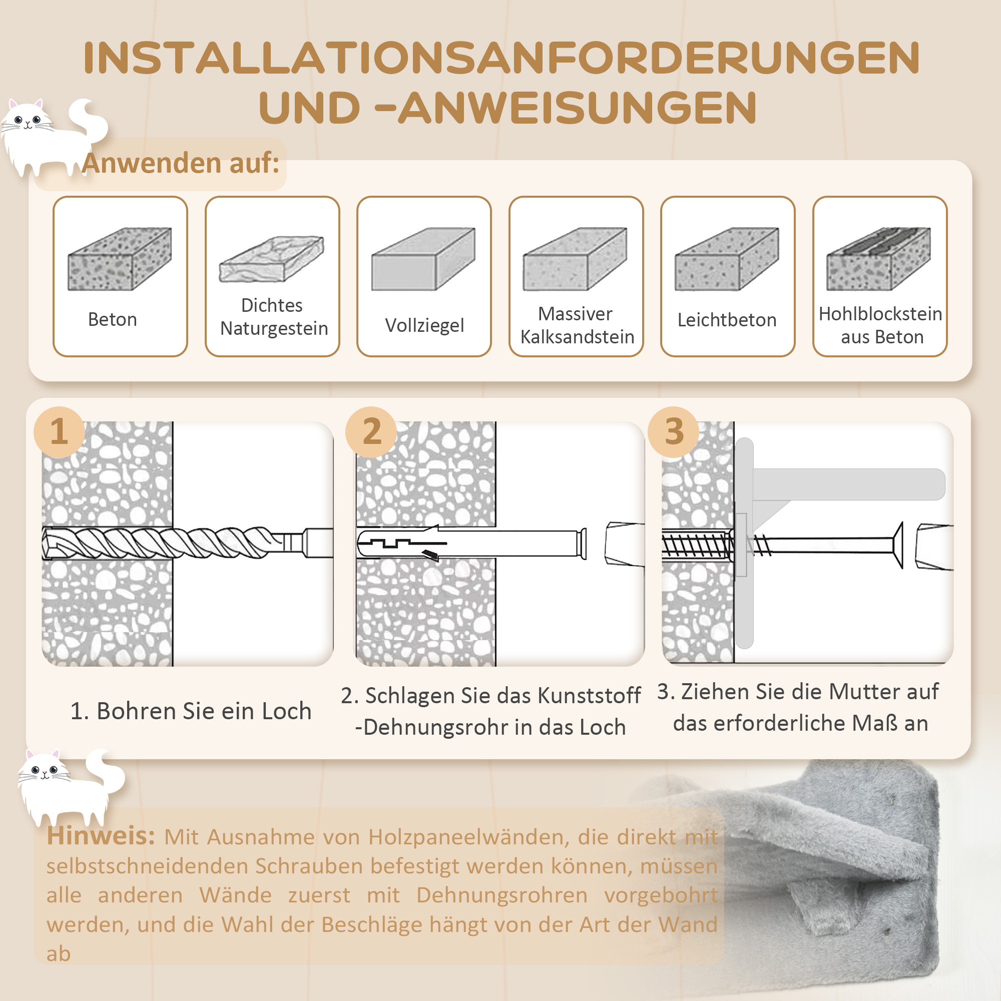 Kletterwand-Set für Katzen, Hängematte, Kratzbrett, Sprungplattformen, Plüsch, Sisal, Grau
