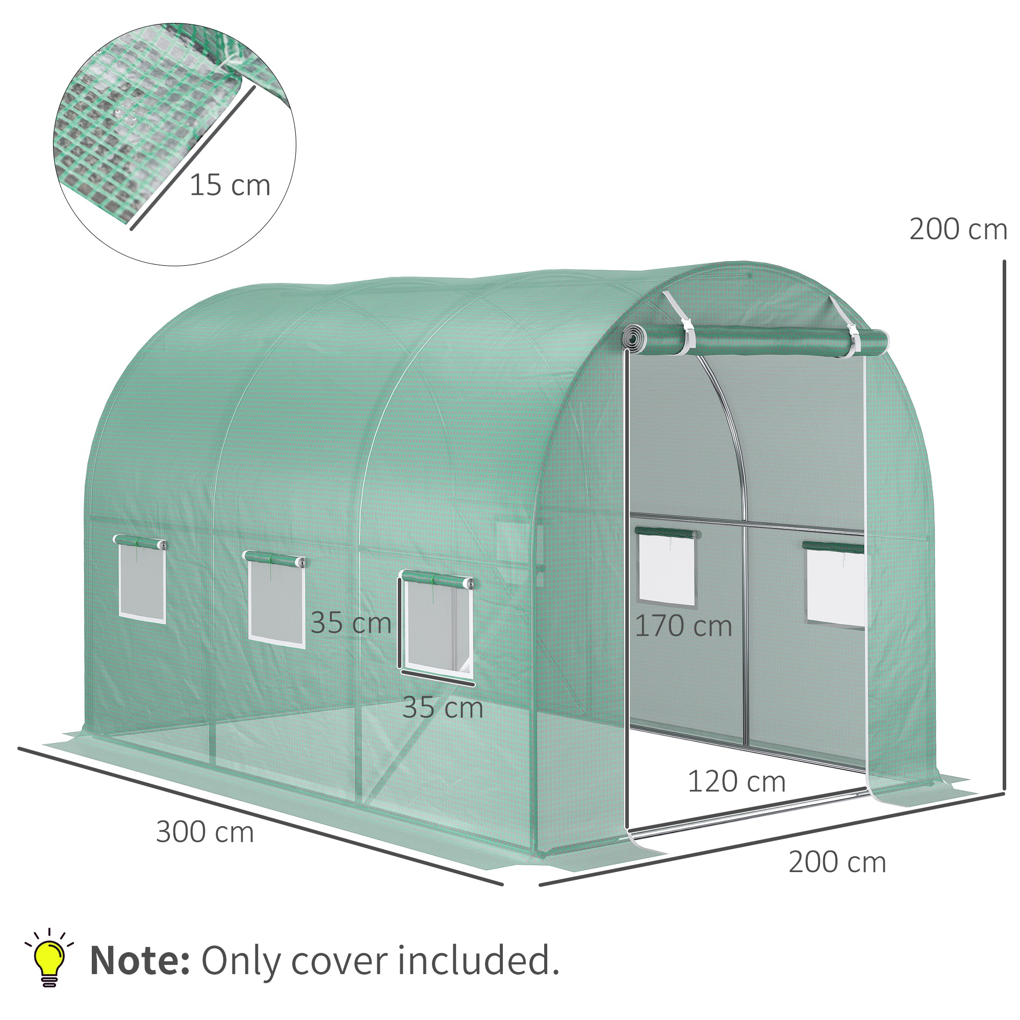 Gewächshausfolie, 3 x 2 x 2 m, wasserdichte Gartenplane mit UV-Schutz, Kunststoff-Folie, Abdeckplane für Treibhaus, Folientunnel, Tunnelfolie für Außenbereich, Grün