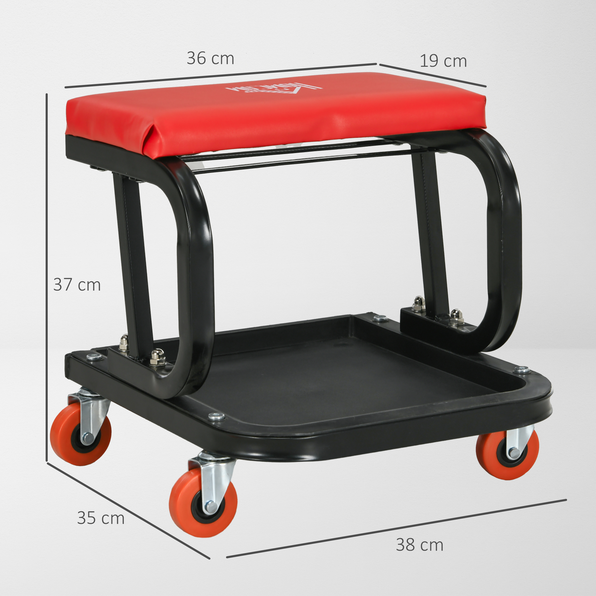 Werkstatthocker, robust & komfortabel, 38x35x37cm, Rot/Schwarz