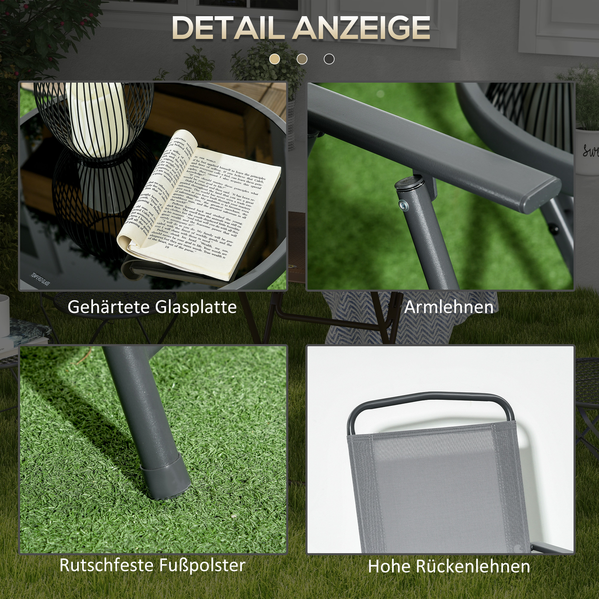 Outdoor-Bistro-Möbel-Set Garten-Bistro-Garnitur Klappbares Bistro-Set, 53,5 cm x 64 cm x 93 cm, Hellgrau
