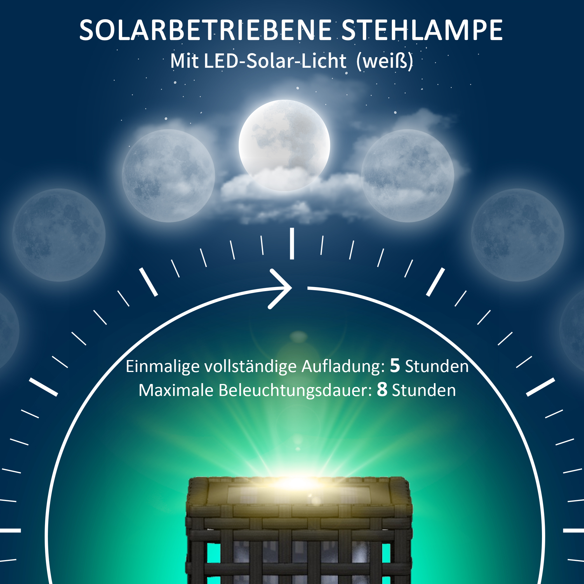 Außenleuchte mit Solarmodul, Einschaltautomatik, 8 h Betriebszeit, Rattanoptik, Stahl, 15,5 x 15,5 x 46 cm, Schwarz
