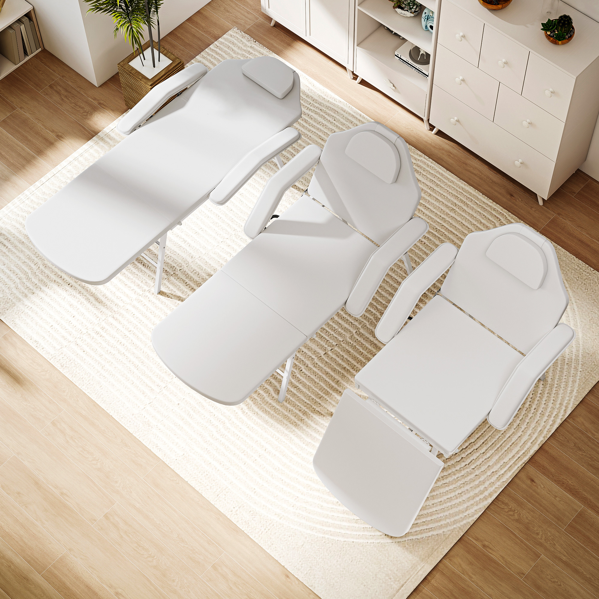 Tragbarer Massagetisch, Klappbare Massageliege mit Kunstleder-Bezug, Schaumstoff-Polsterung, Stahlrahmen, Weiß