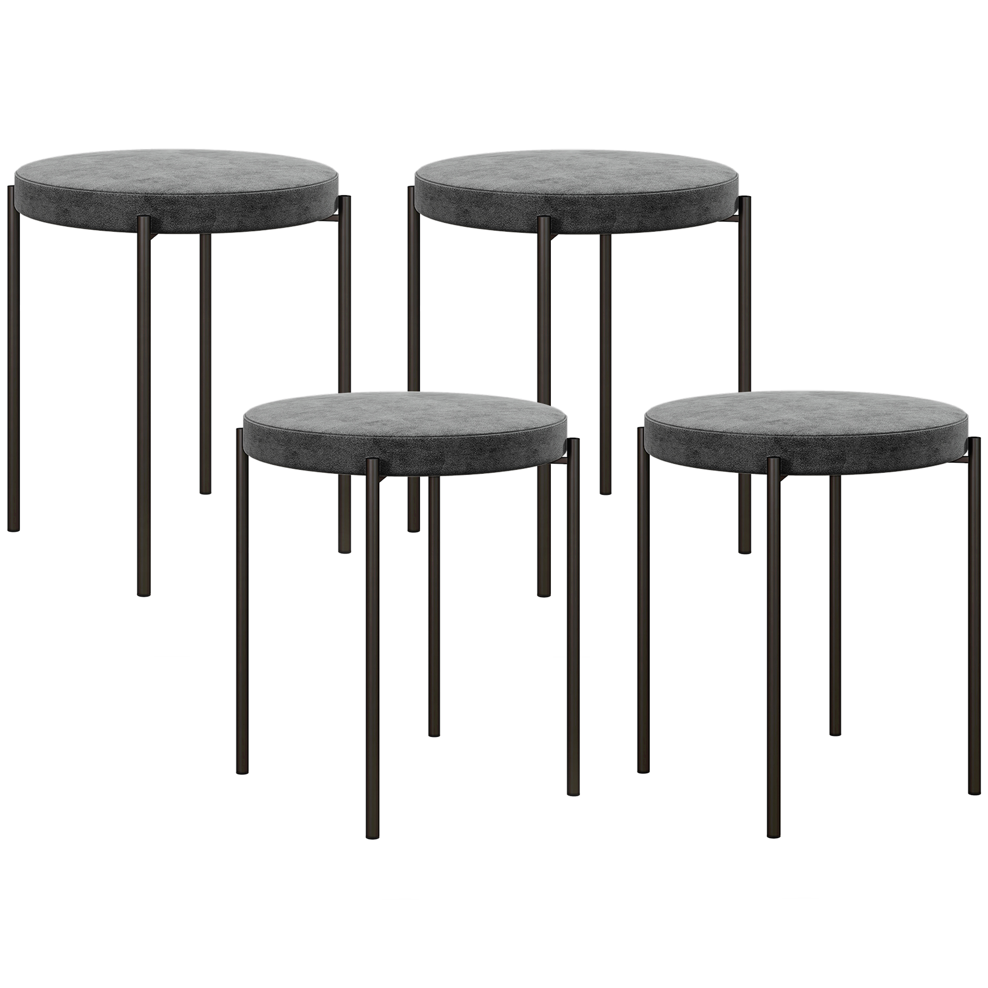 Küchenhocker 4-er Set, stapelbar, Samtoptik, bis 100kg, Stahlrahmen, 41,5 x 41,5 x 46 cm, Dunkelgrau