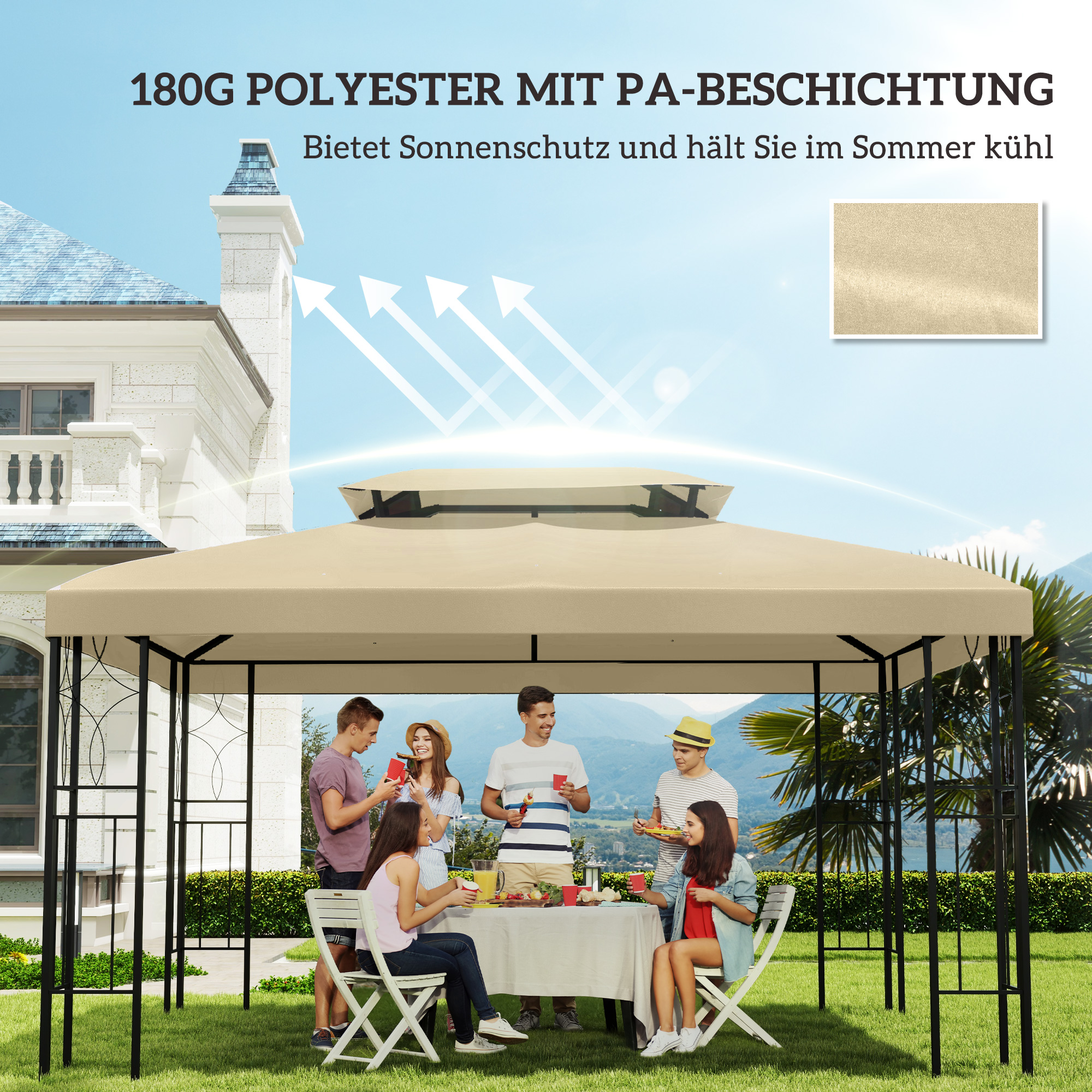 Ersatzdach für Pavillon 3 x 4 m wasserabweisend Pavillondach mit Doppeldach Beige