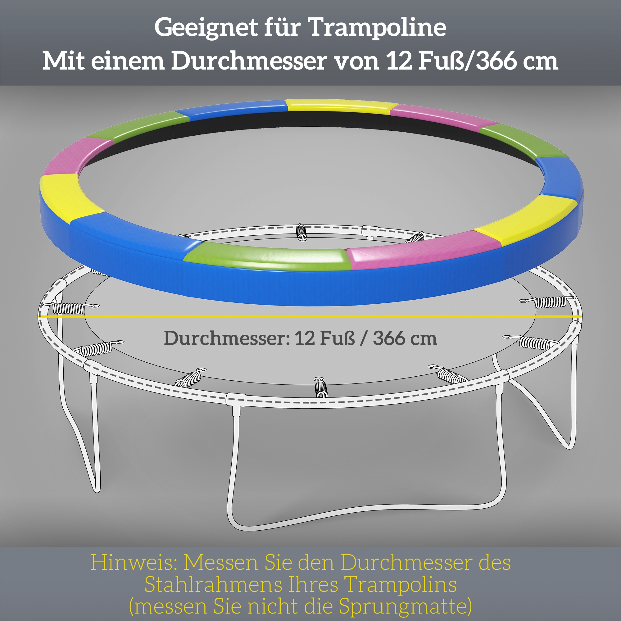 Ersatz-Randabdeckung für Trampoline, wasserfest, reißfest, Ø366 cm, bunt