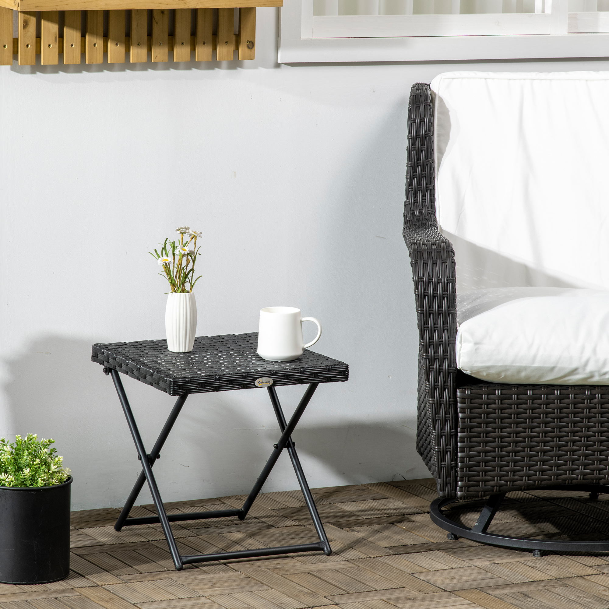 Polyrattan Balkontisch, klappbar, Stahlrahmen, pflegeleicht, 40x40x40 cm, Schwarz