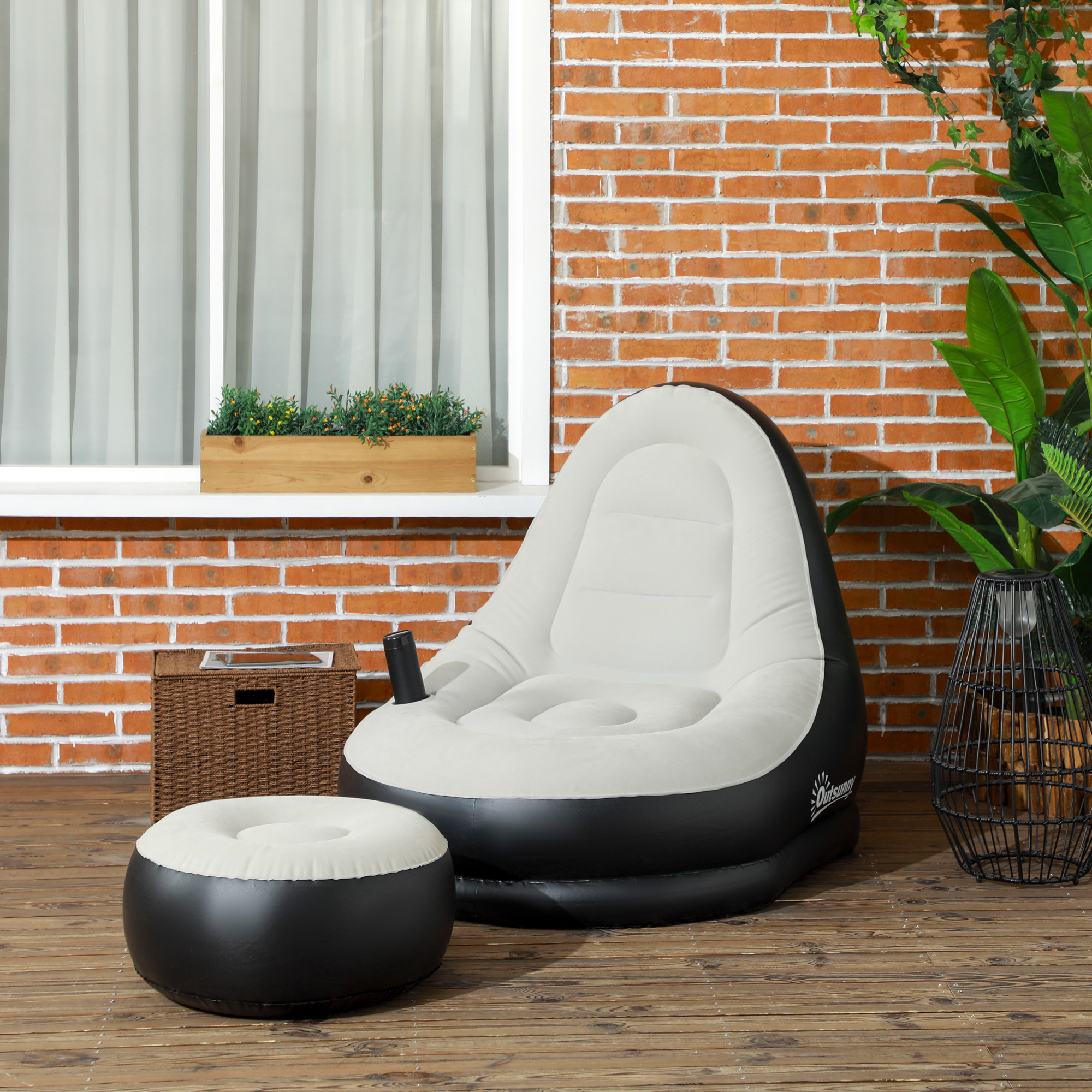 aufblasbarer Sessel, Luftsessel, Outdoor-Sessel, 125 x 100 x 87cm, Grau + Schwarz