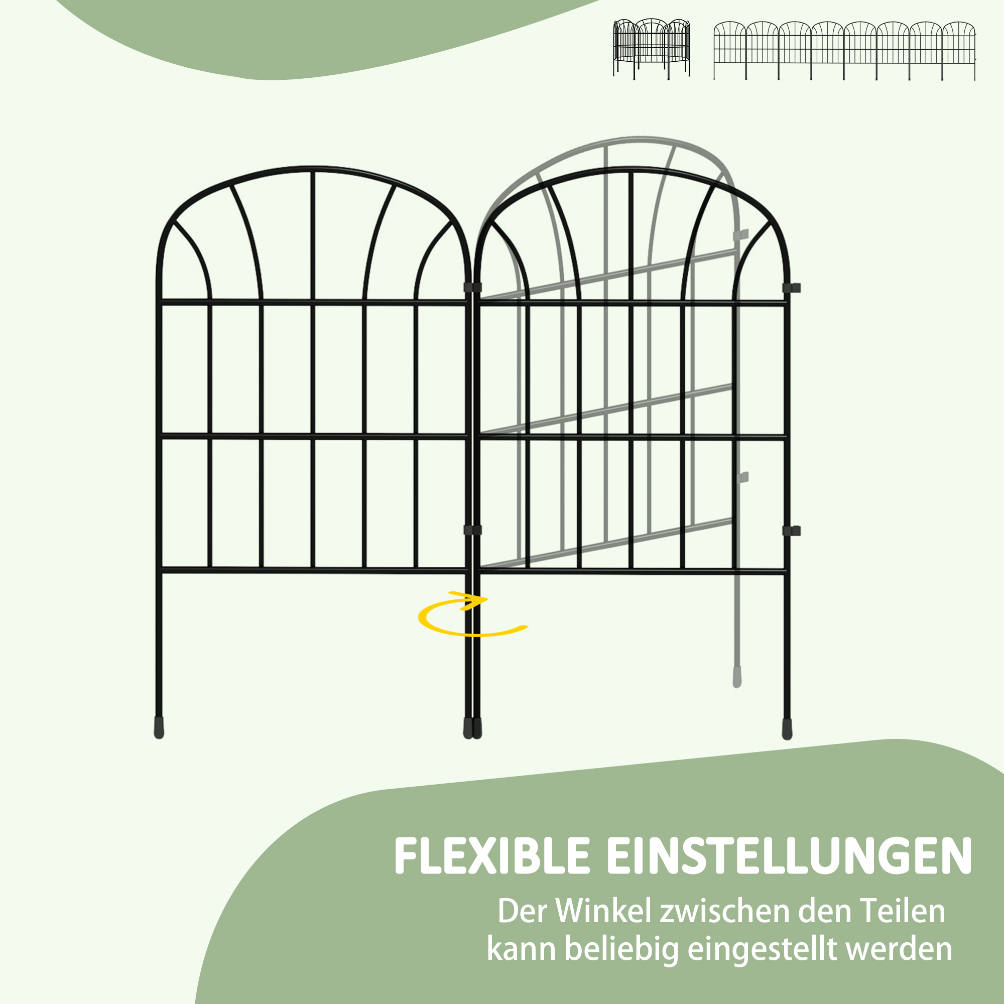 Gartenzaun, 8 Elemente, formbarer Metallzaun, Raumteiler, 264x61 cm, Schwarz