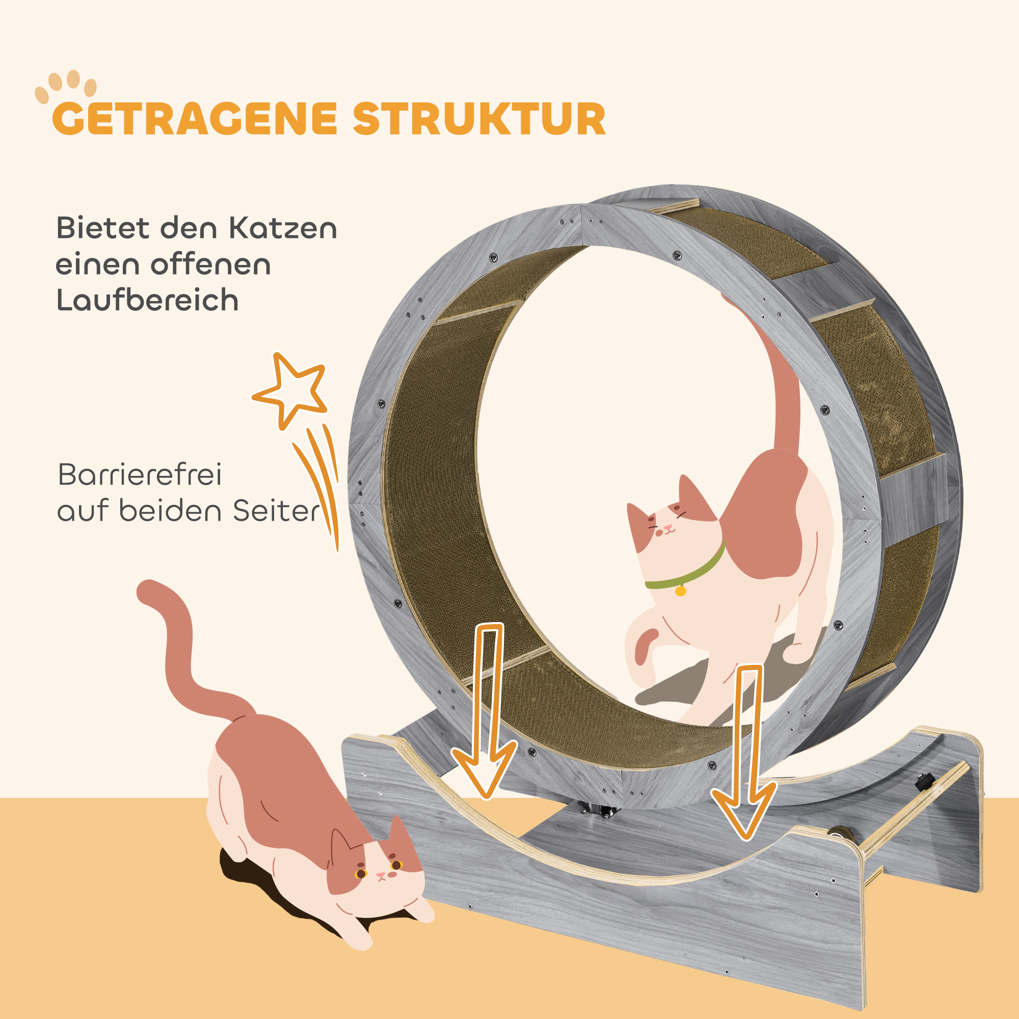 Katzenlaufrad, Laufrad für Katzen, 91 cm, mit Bremse, Kratzmatte, Katzenrad für gesunde Bewegung, Walnuss
