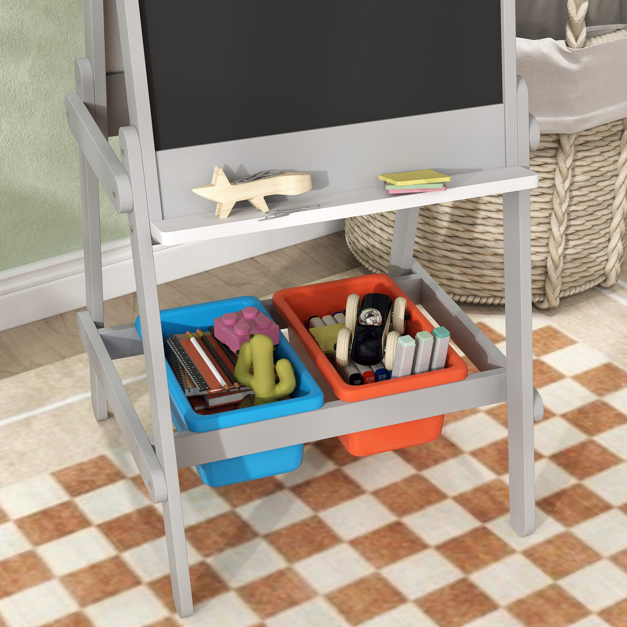 Doppelseitige Kindermalstaffelei mit Papierrolle, Kreidetafel, Whiteboard, 3-in-1-Design, zum Zeichnen und Malen