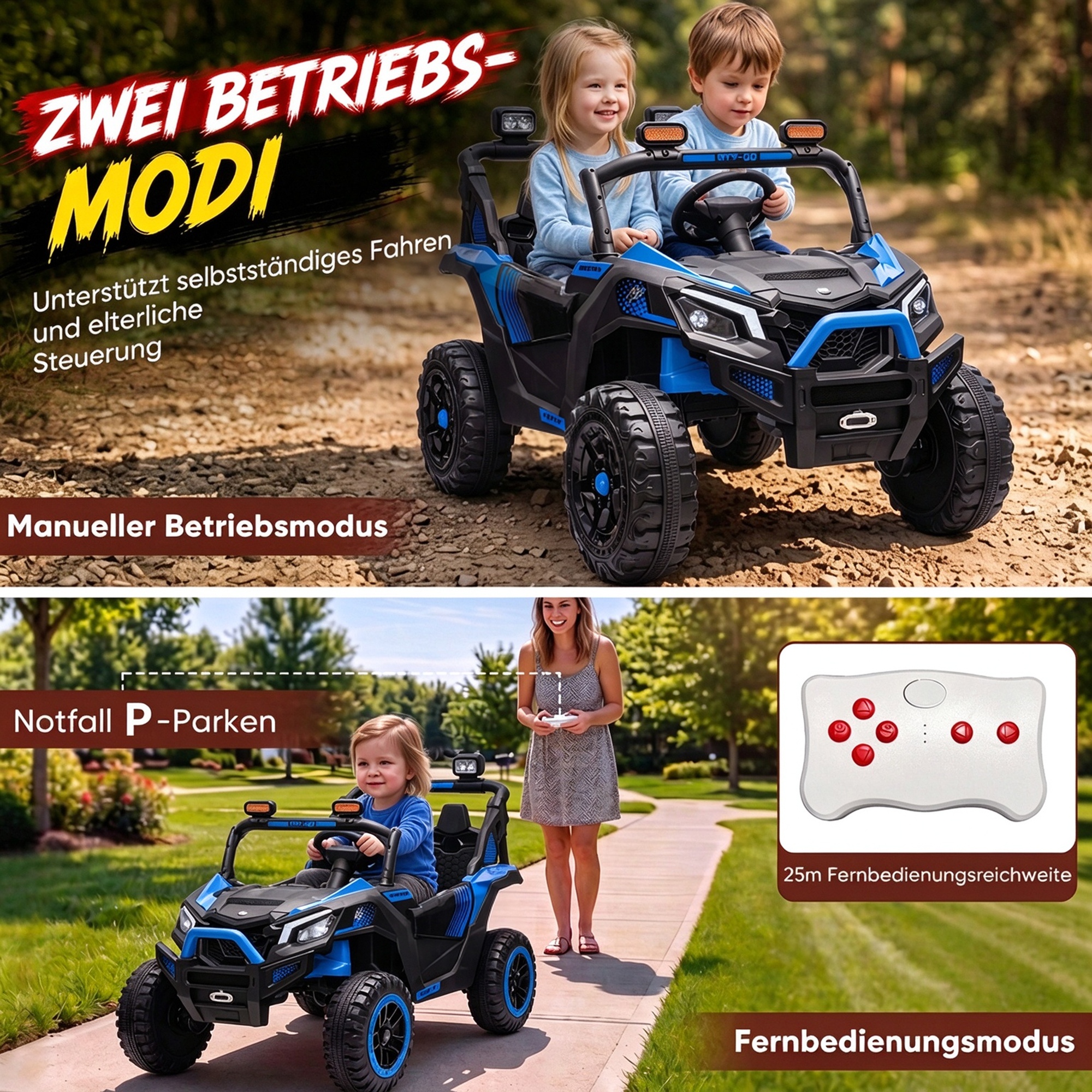 Kinder Elektroauto 24V 2 Sitzer Kinderauto UTV mit Lithium-Akku 2,4 GHz Fernbedienung 2 x 120W Motoren Softstart