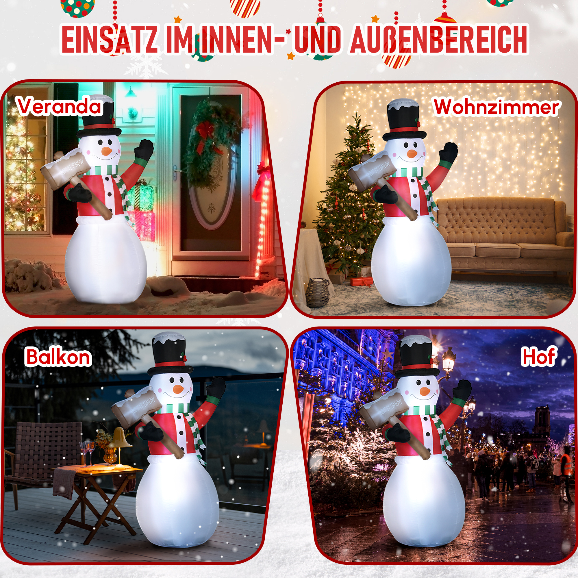 Aufblasbarer Schneemann, Outdoor Weihnachtsdekoration, 1,80 m, Santa Claus, inkl. Gebläse, Mehrfarbig