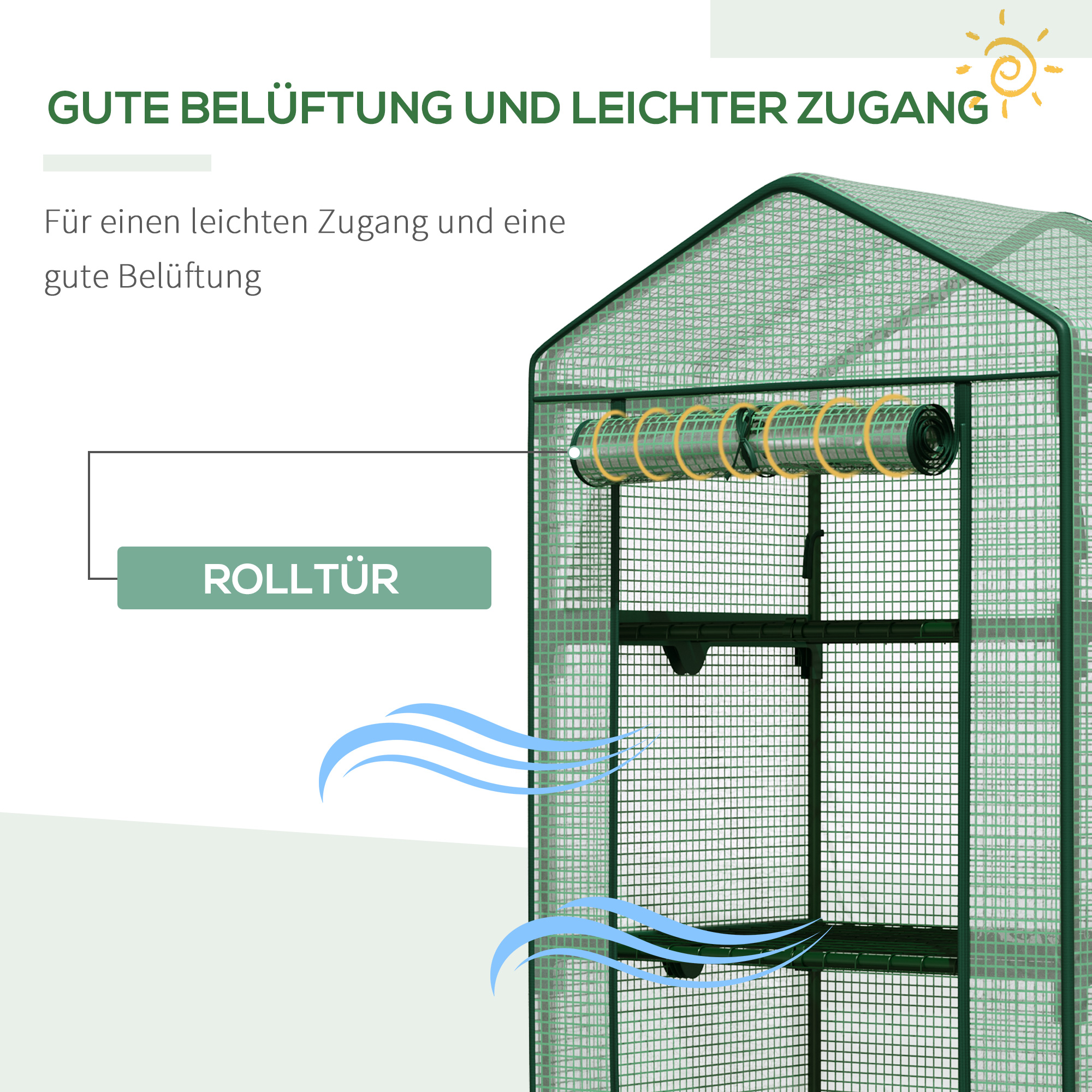 Mini-Gewächshaus Anzuchtgewächshaus mit Folienabdeckung und 3 Regalböden Regale Rolltür Gemüsebeet