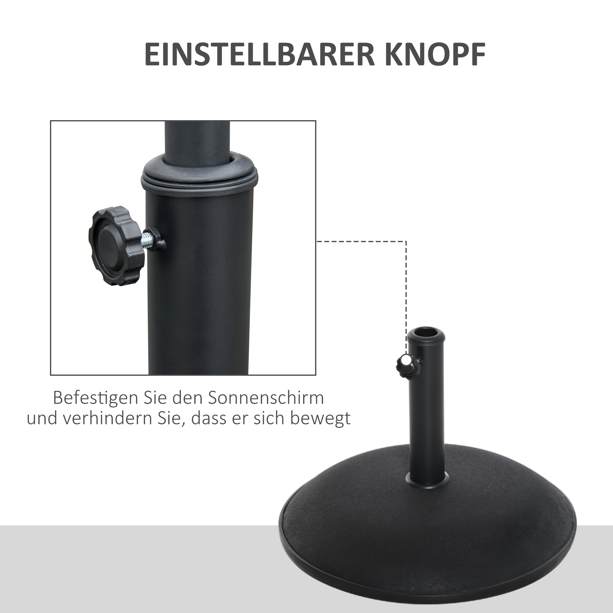 Schirmständer, Sonnenschirmständer, 3 Adapter, verstellbar, Zement, 25 kg, Schwarz