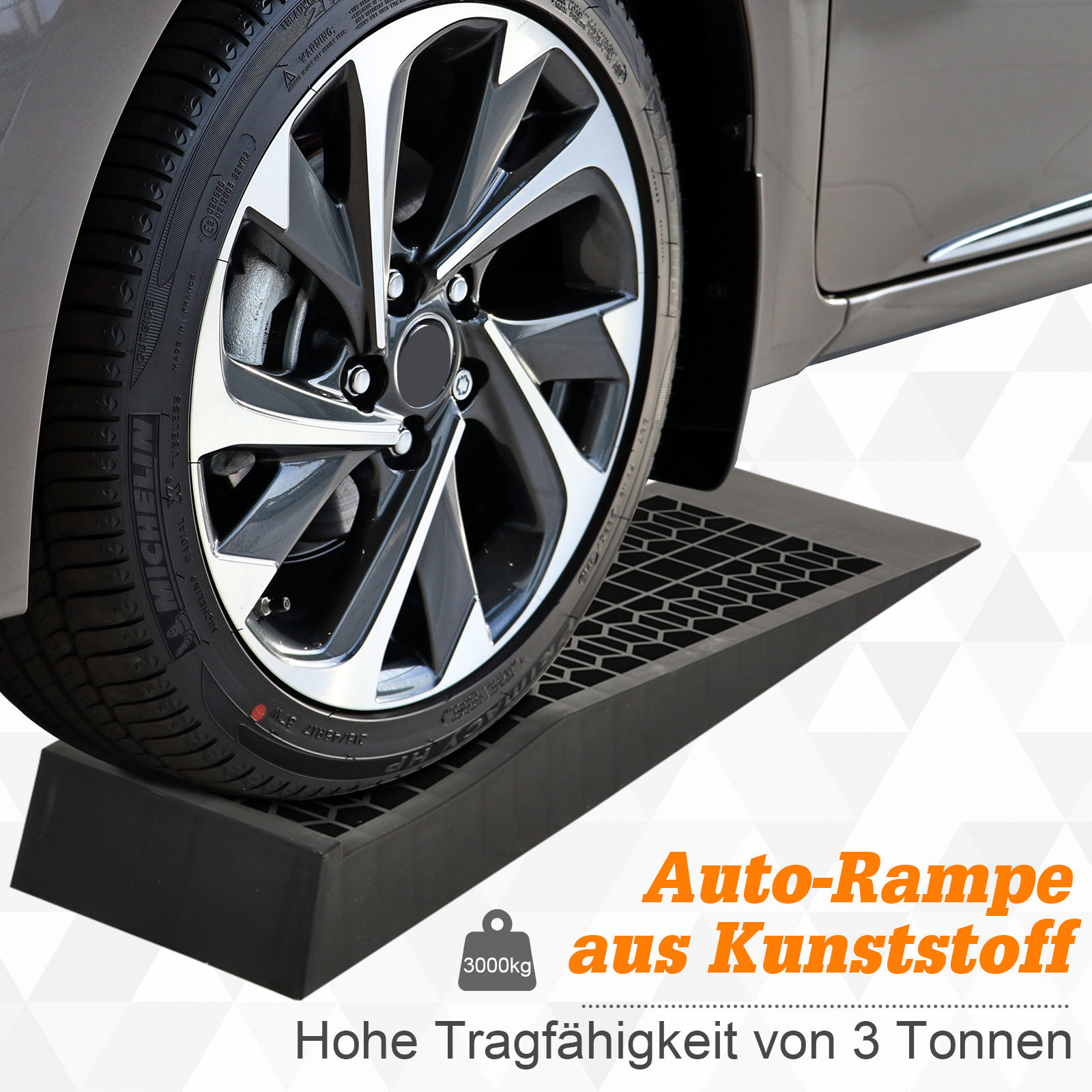 2-teiliges Auffahrrampen-Set, Schwellenrampe, Bordsteinrampe, Gummirampen, 3 Tonnen Tragkraft, Kunststoff, Schwarz