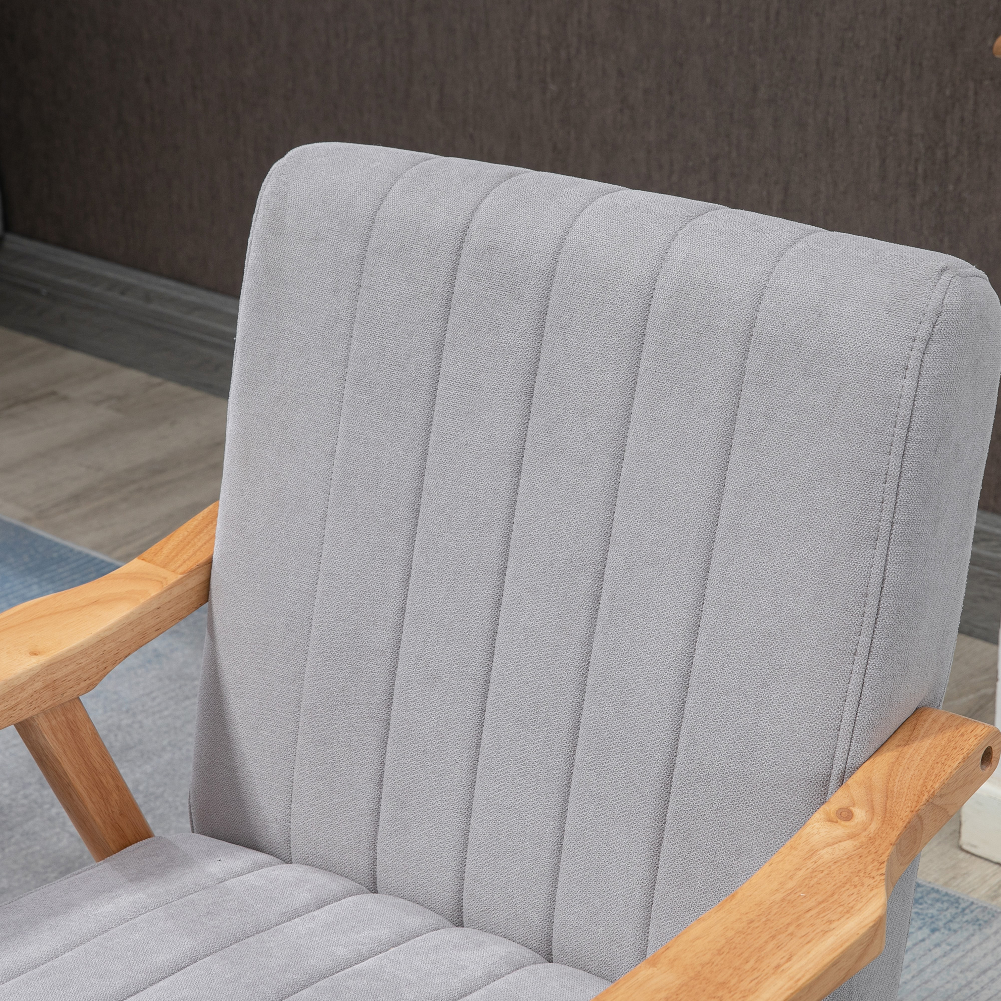 Sessel im Skandi-Design, bis 120 kg, Samtoptik, Massivholz; 68 cm x 74 cm x 82 cm, Natur + Grau