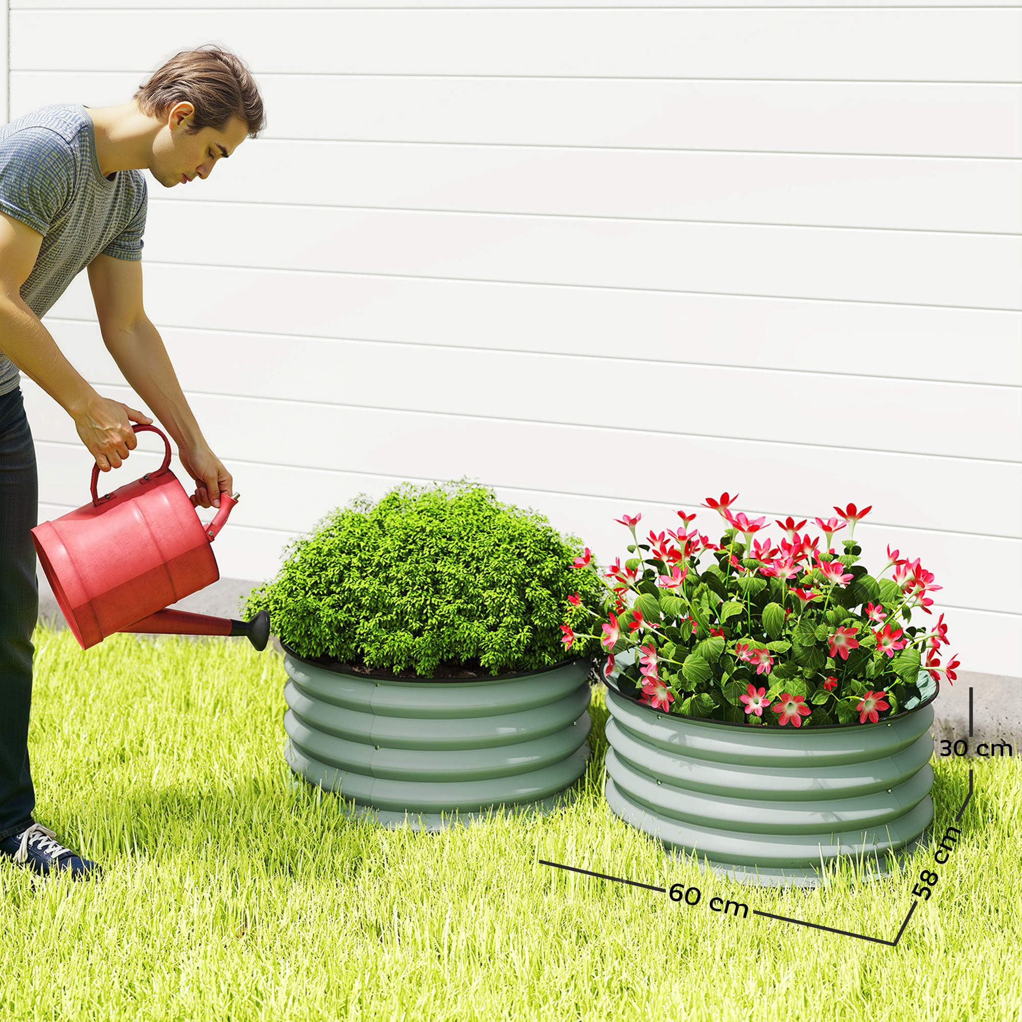 2er-Set Verzinkte Pflanzkübel, Ø60 x 30H cm Blumentöpfe mit offenem Boden für verschiedene Pflanzen, Grün