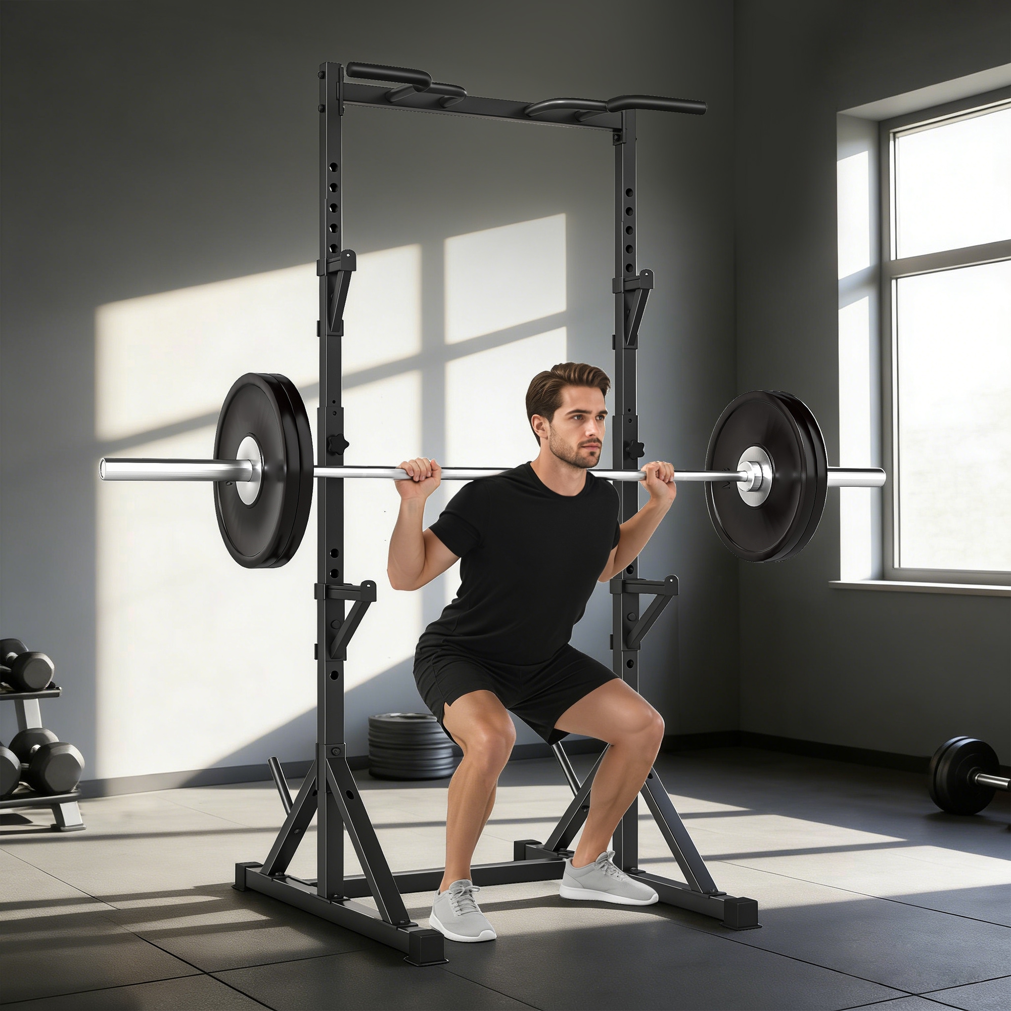 Hantelständer 2 Ebenen Hantelscheibenständer aus Stahl Langhantelablage bis 200 kg belastbar Squat Rack