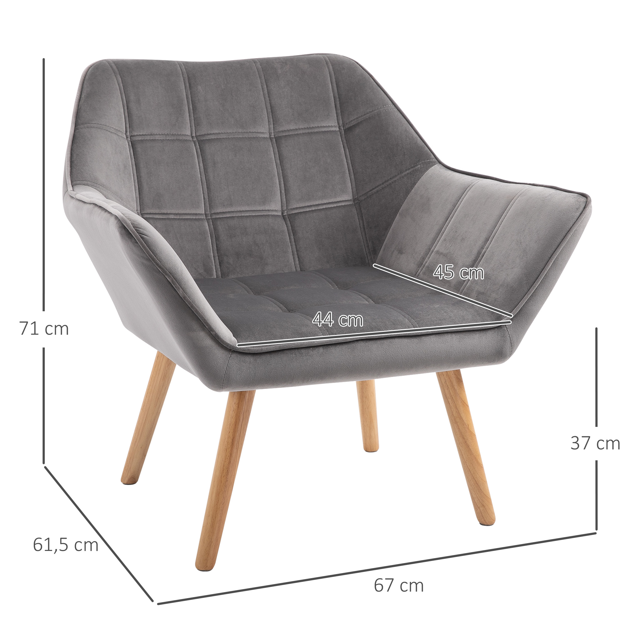 Relaxsessel Skandidesign Lesesessel Akzentsessel, Steppung, 67cm x 61,5cm x 71cm, Grau