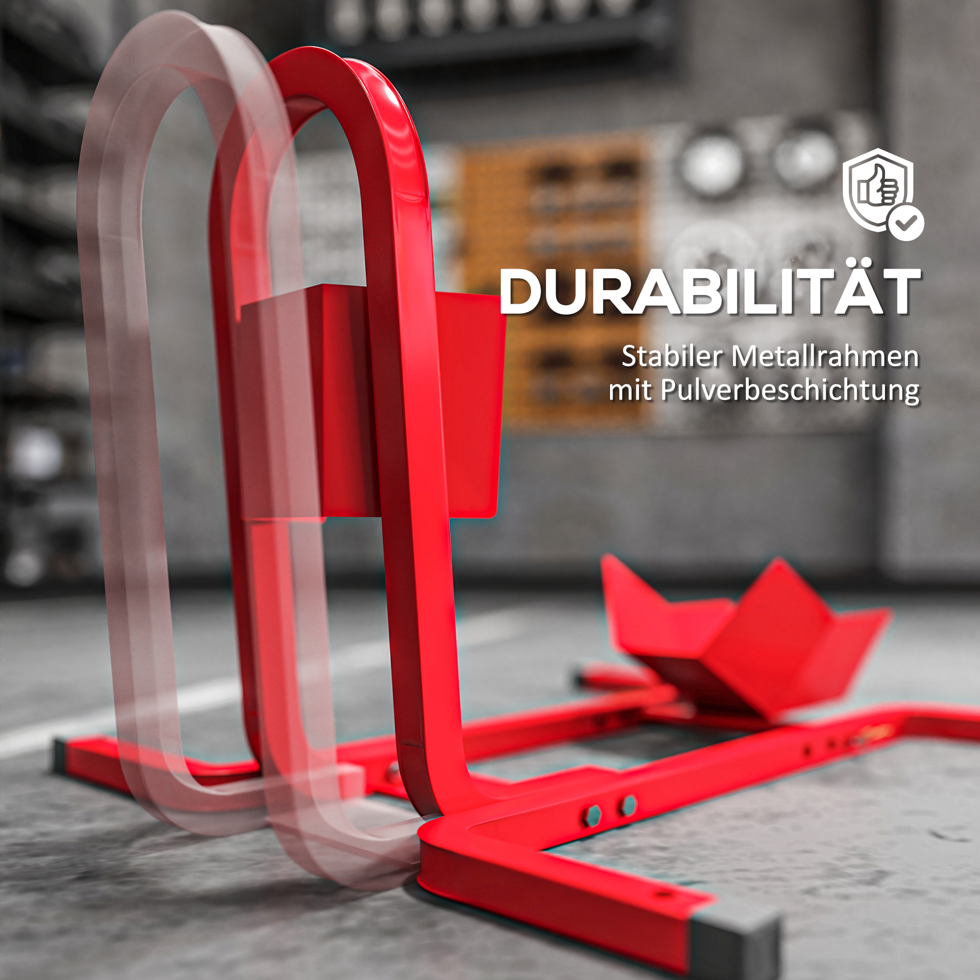 Motorradständer für 17-21", 430-530 mm Vorderrad, einstellbar, aus Metall Rot