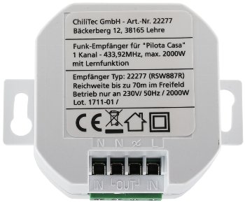 Funk-Empfänger für "Pilota Casa" 1-Kanal, max. 2300W, ERSETZT einen Schalter