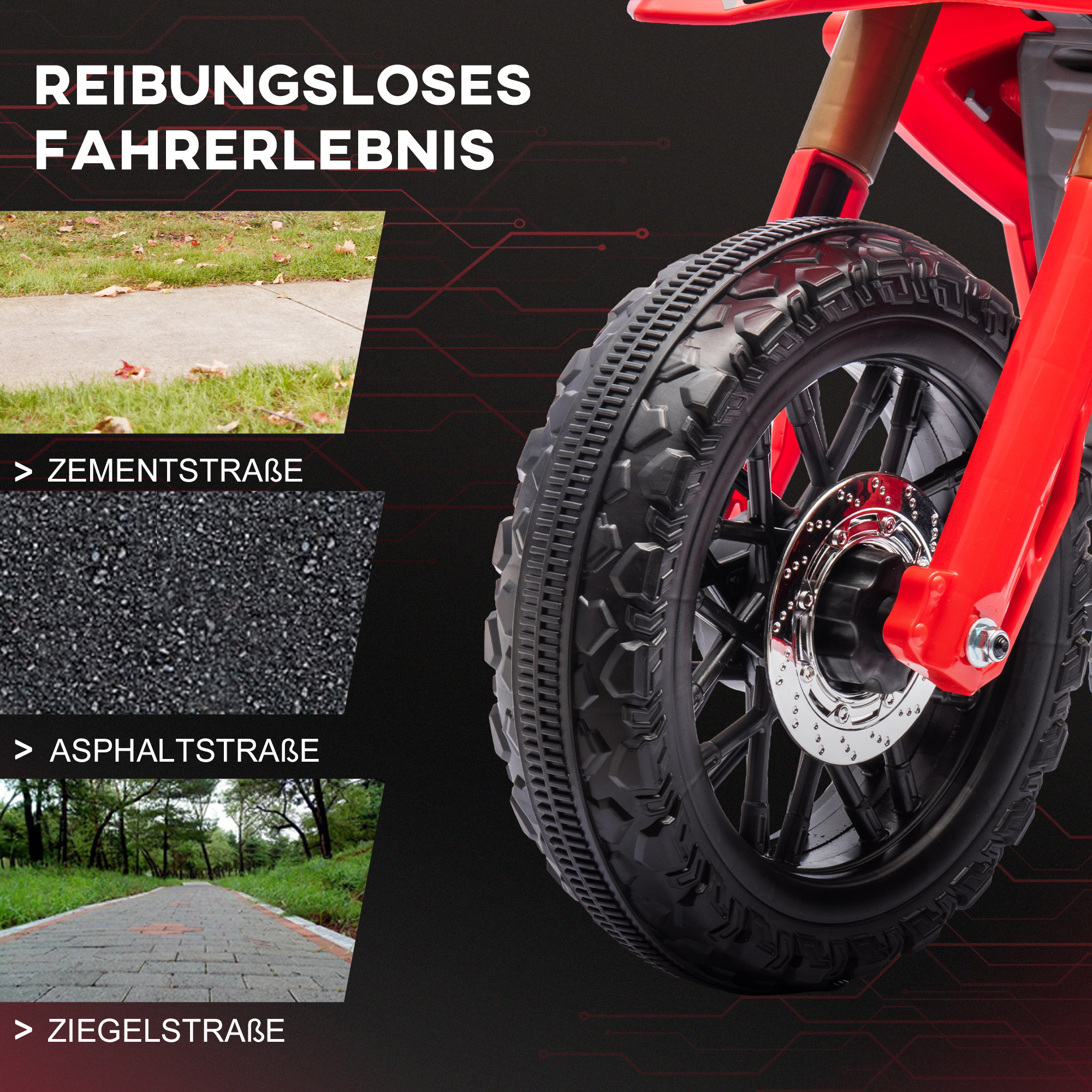 Elektro-Motorrad für Kinder, 6V Batterie-Antrieb, Stützräder, Hupe, Startgeräusch, 3-8 Jahre, Rot
