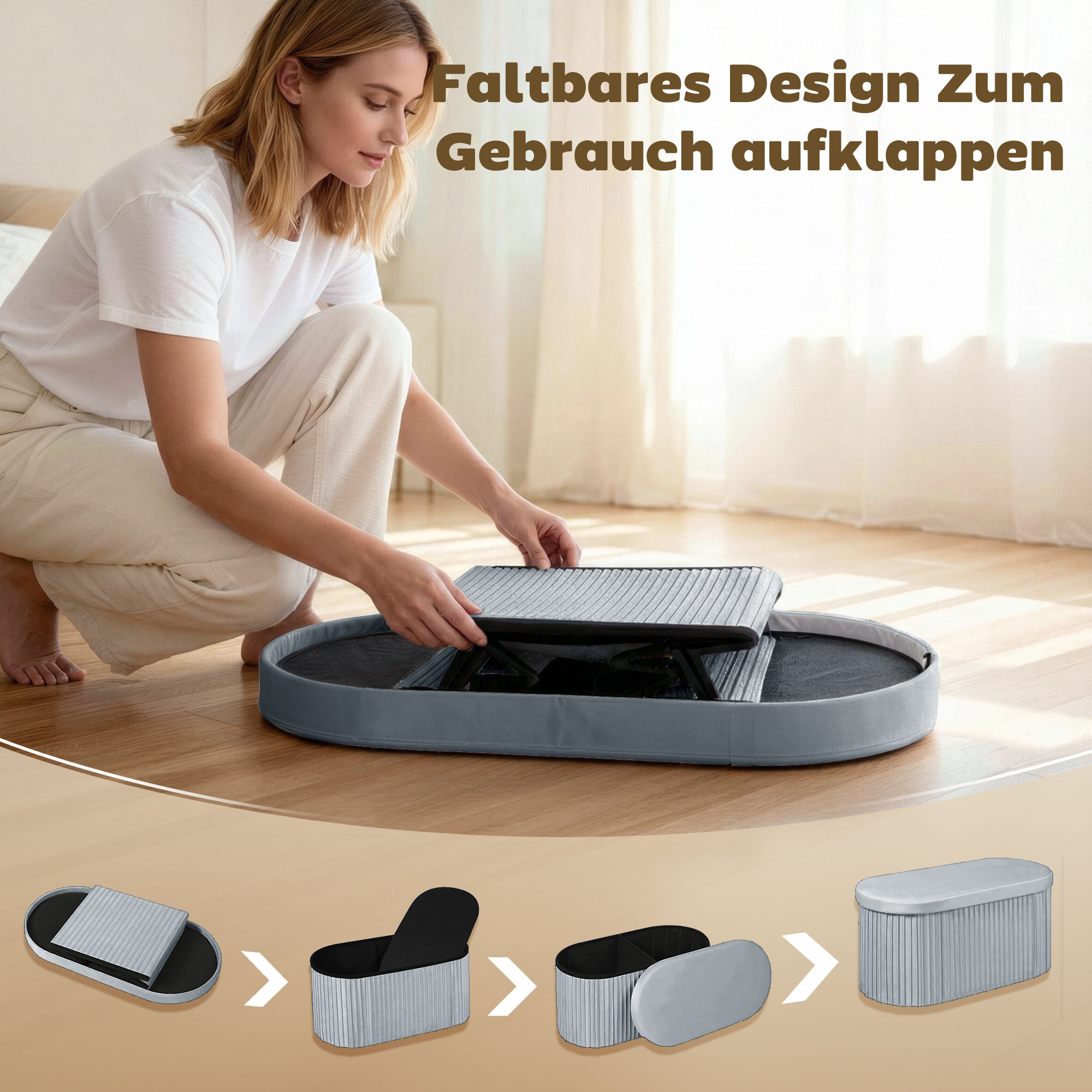 Sitzbank mit Stauraum Klappbar Polsterbank mit Samt-Optik für Wohnzimmer 76 x 38 x 35 cm Dunkelgrau