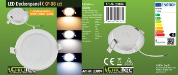 LED Licht-Panel "CKP-08 CCT" / 230V, 8W, 3000/4000/6200K, Ø 118mm