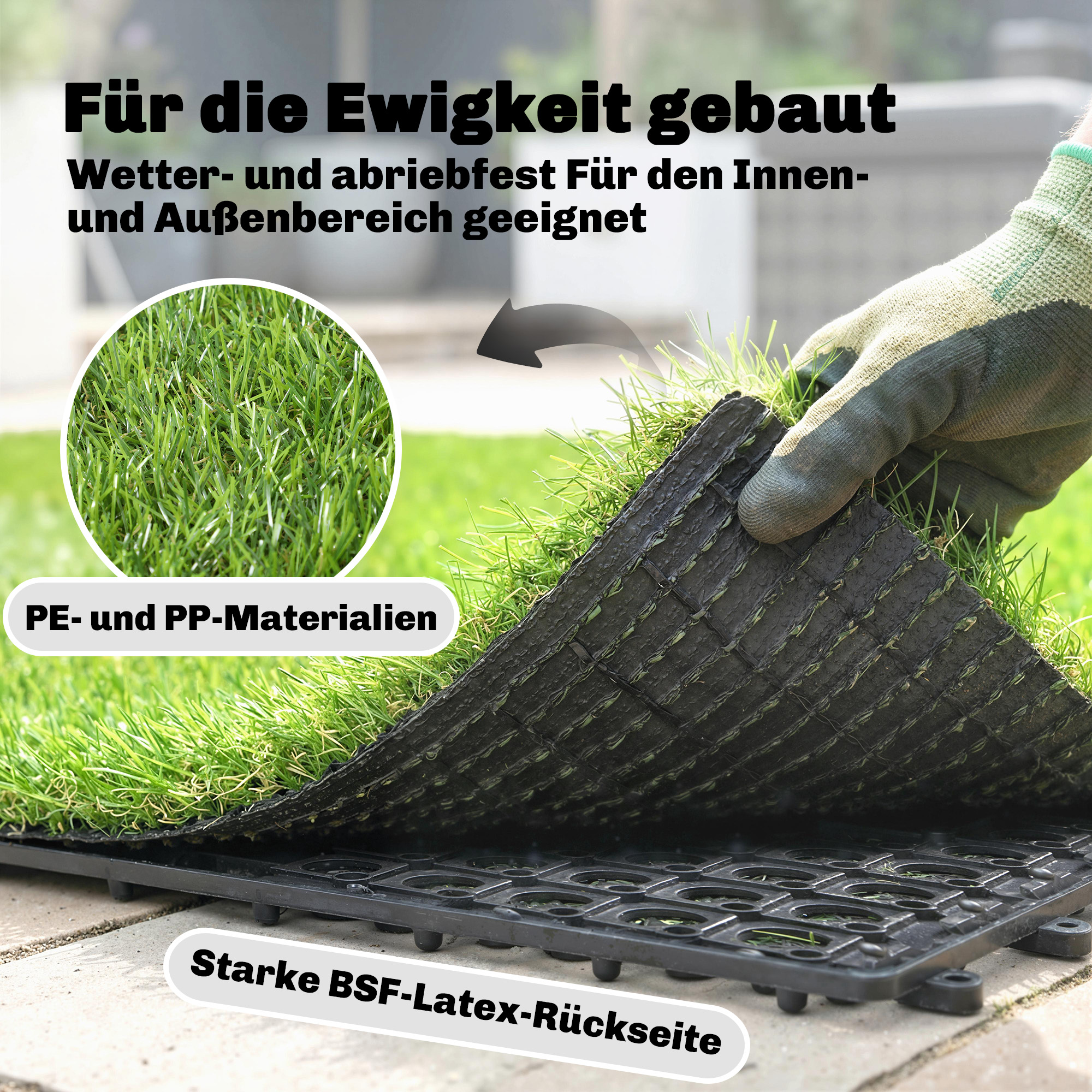 22er Set Kunstrasen Fliesen 30x30 cm Rasenfliesen mit Drainagesystem, 2m² Rasenteppich Kunststoff Grasmatte