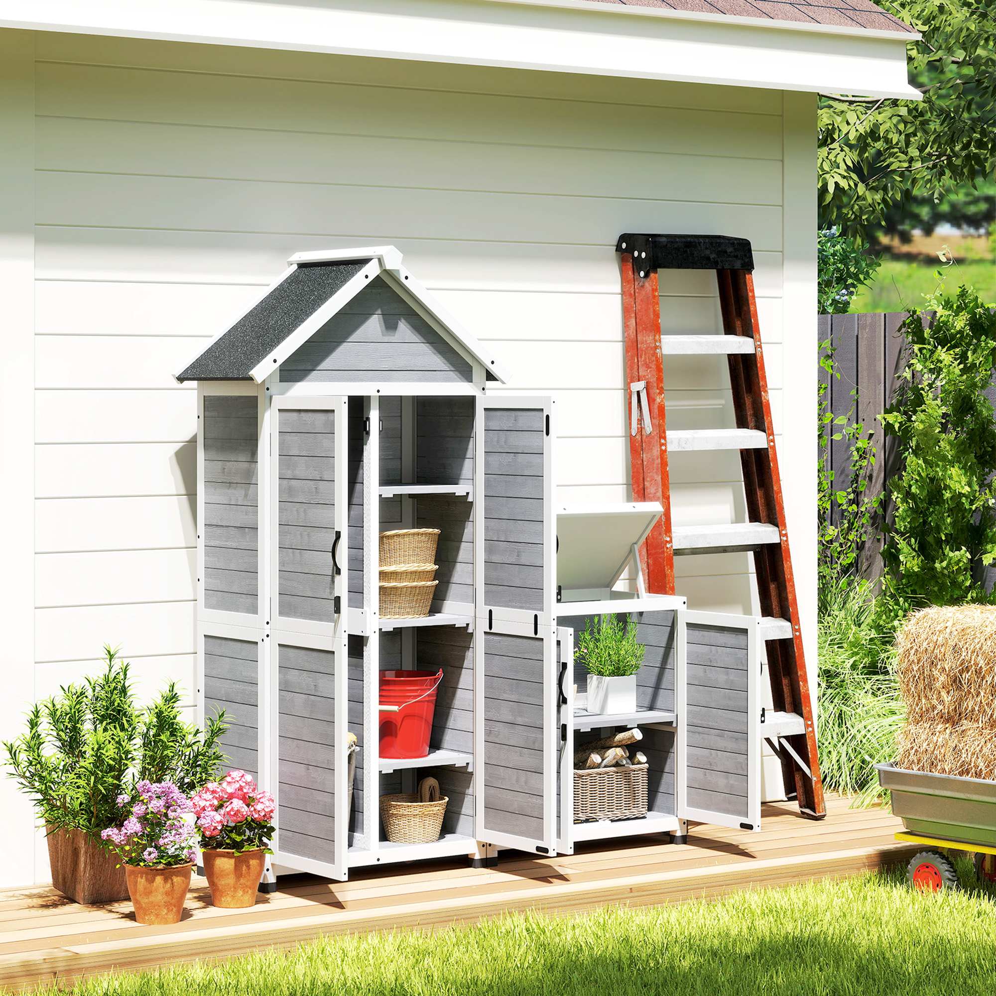 outsunny-gartenschuppen-mit-aufbewahrungsschrank-anpassbare-regale-verschliessbare-turen-wasserfest-fichtenholz-hellgrau~1T9IPG44PP001