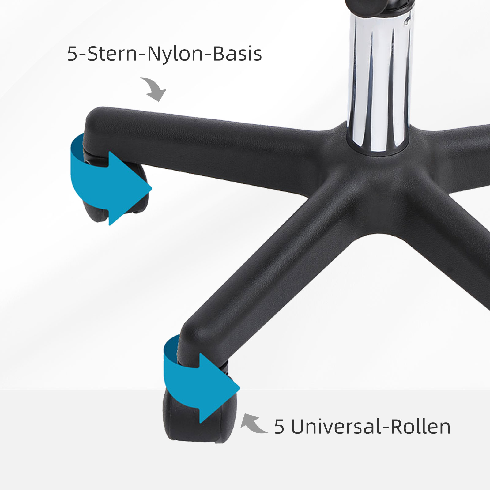 Rollhocker höhenverstellbar mit Rückenlehne Drehhocker 72-84 cm Arbeitshocker 360° drehbar Bürohocker für Büro Salon Massage Spa Weiß