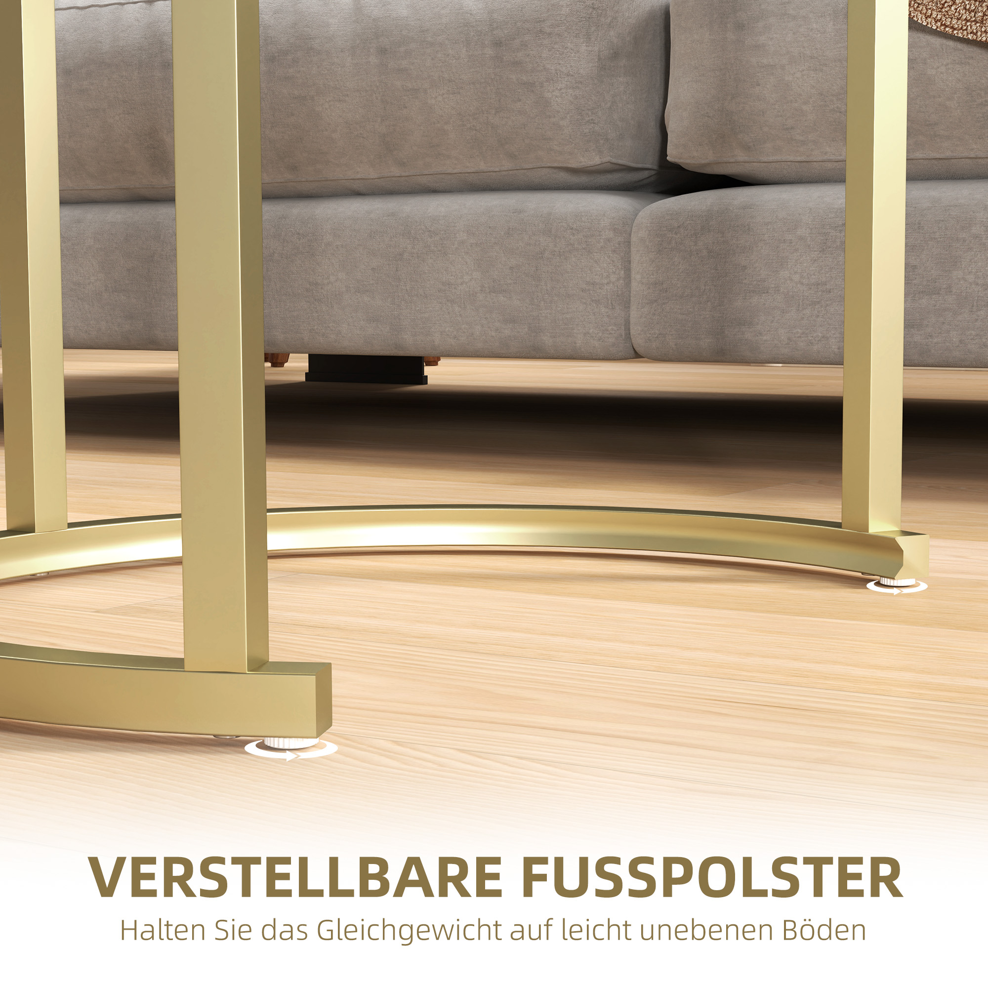 2er-Set Couchtisch, Ovaler und runder Kaffeetisch, stapelbar, Stahl, Ø50 x 50,5H cm, Gold