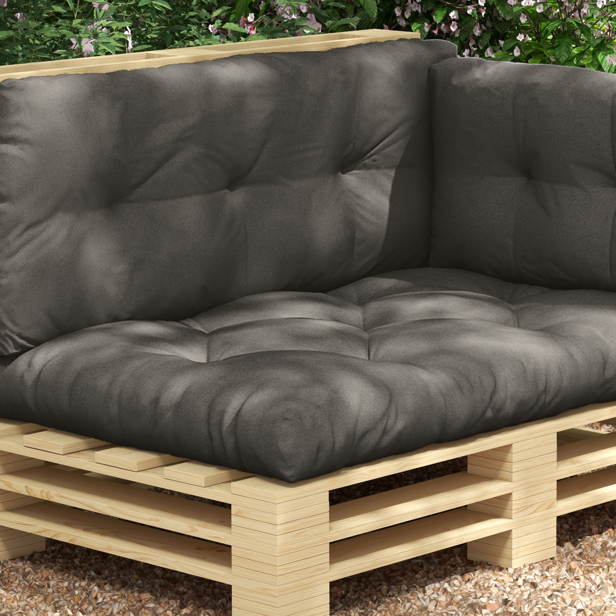 Polsterauflage Gartenmöbelsitzkissen Sitzauflage, wetterbeständig, Knopfheftung, 120 cm x 80 cm x 12 cm, Grau