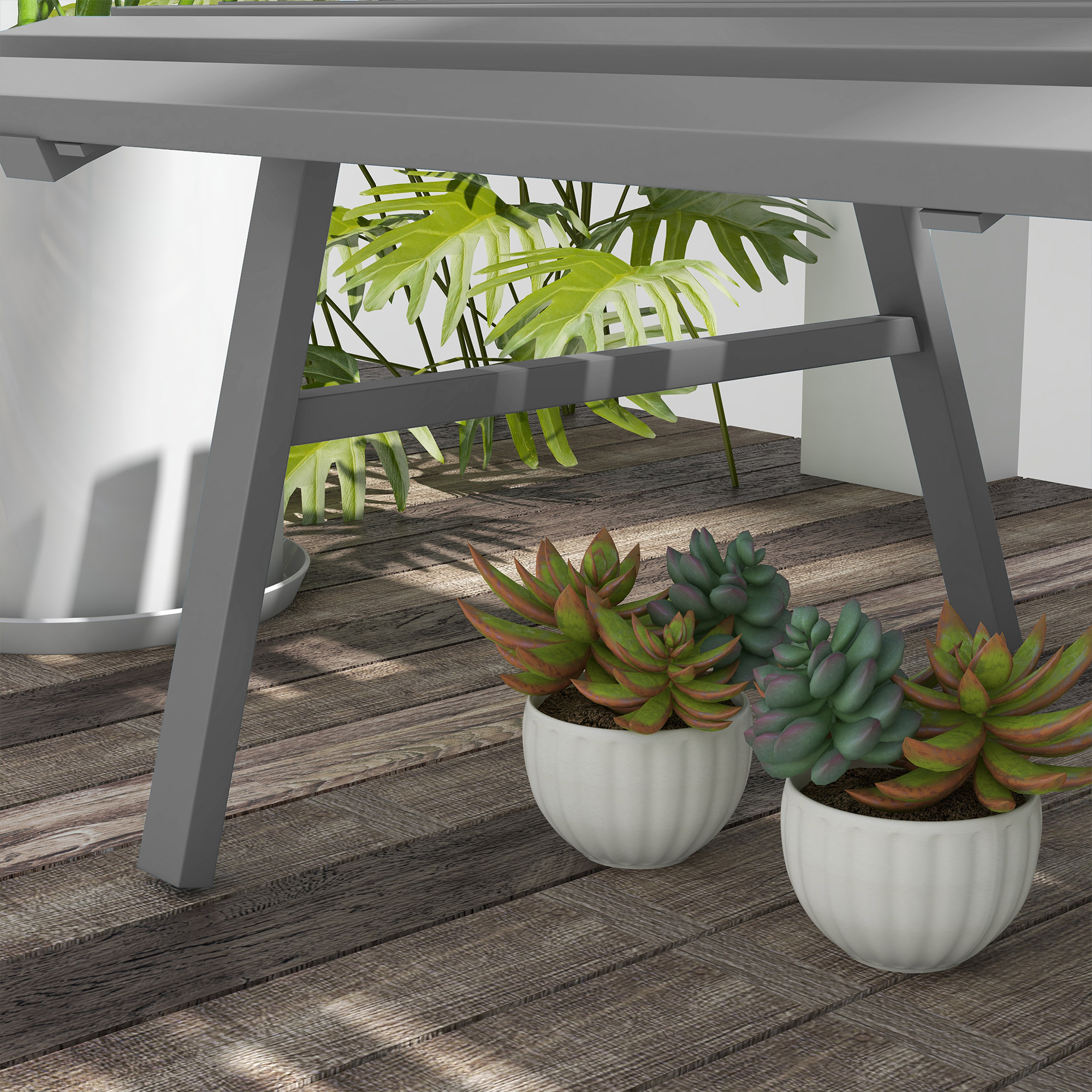 Gartenbank Sitzbank Parkbank, Lattendesign, wetterbeständig, Aluminium, 123 x 67 x 79 cm, Grau