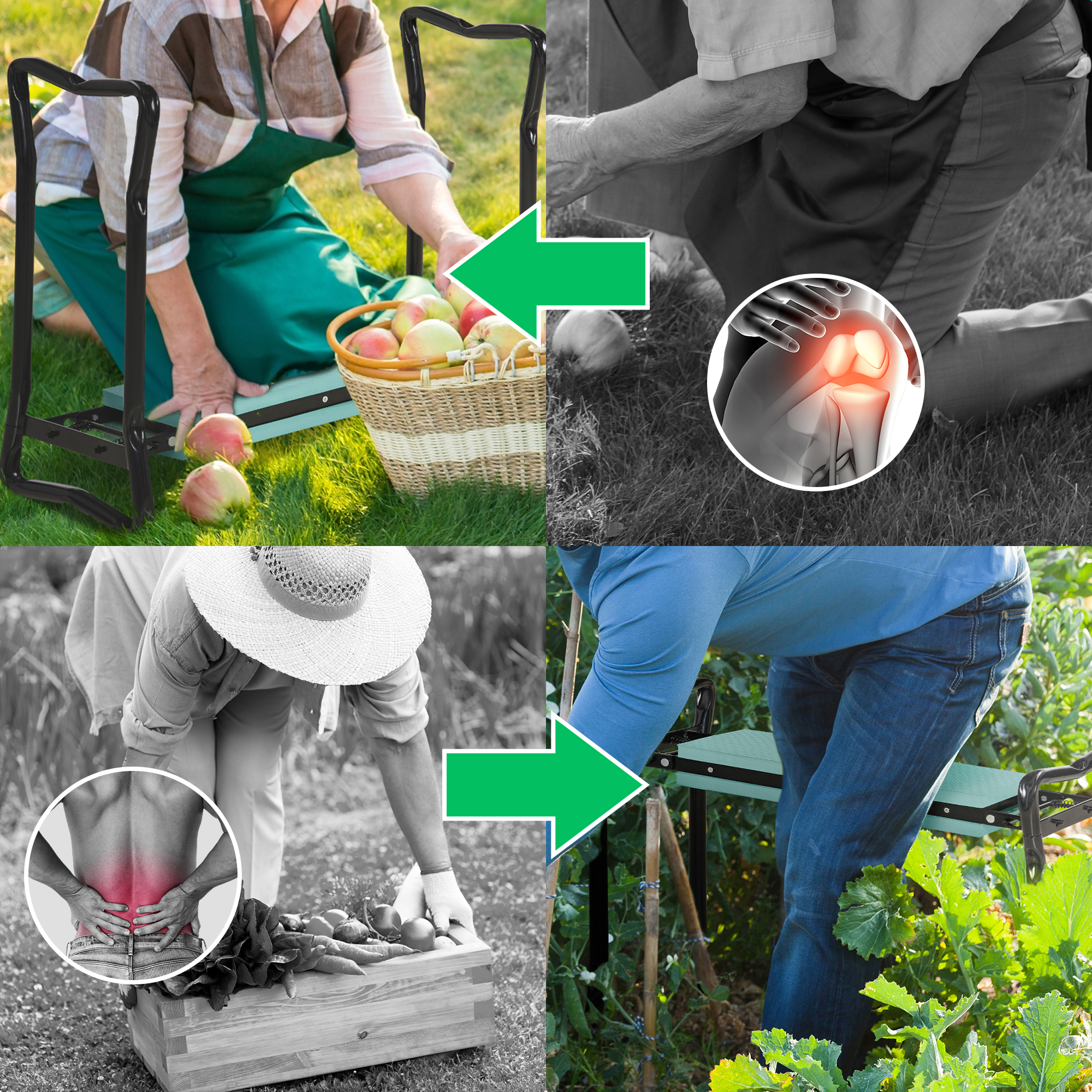 Kniebank für Gartenarbeit Klappbarer Gartenhocker Gartenbank Kniehilfe bis 150 kg EVA-Schaumstoff Stahl Dunkelgrün 58 x 28 x 49 cm