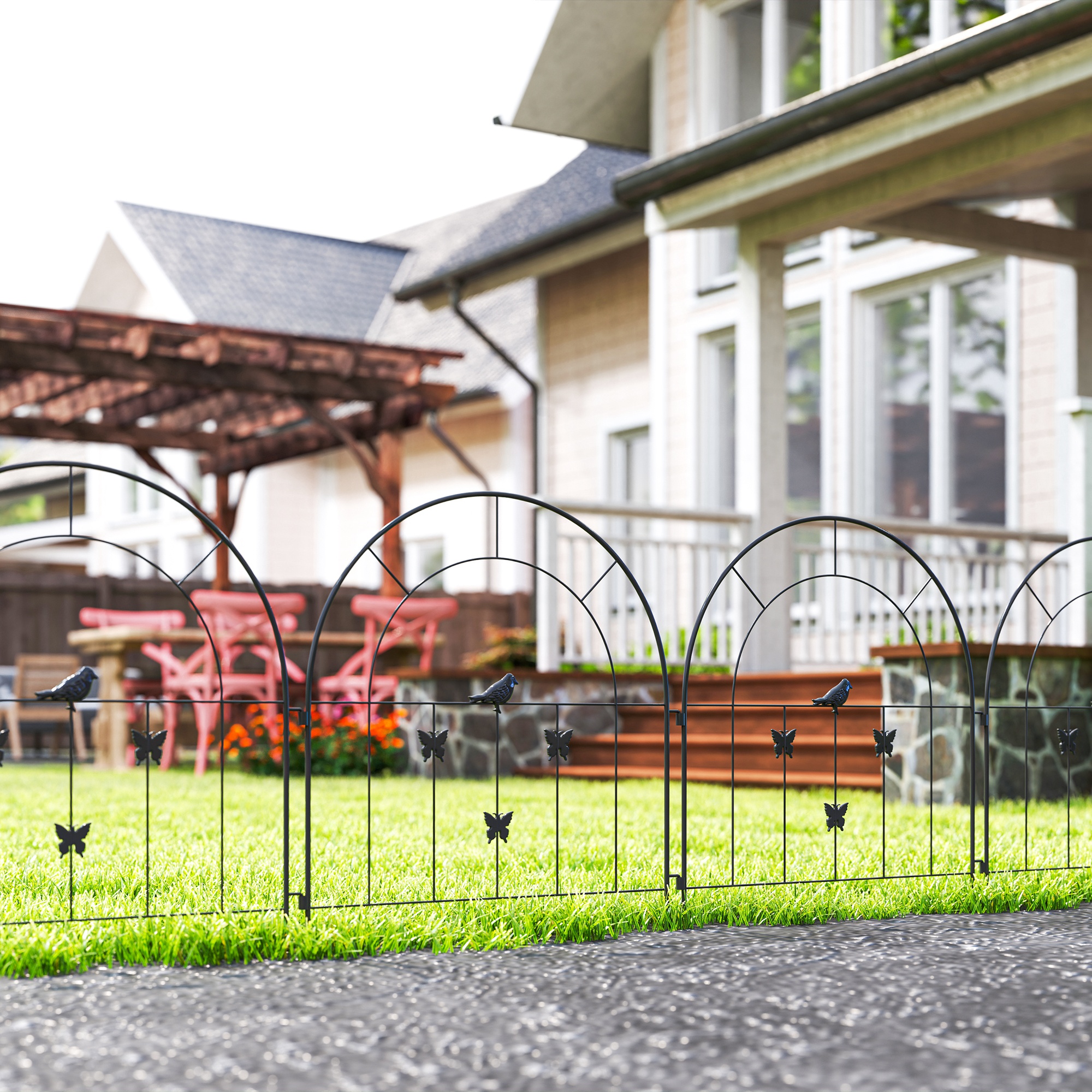 Gartenzaun Zaun Stahl 300 cm x 70 cm hoch Dekorativer Gitterzaun Set Zaunelemente Schwarz