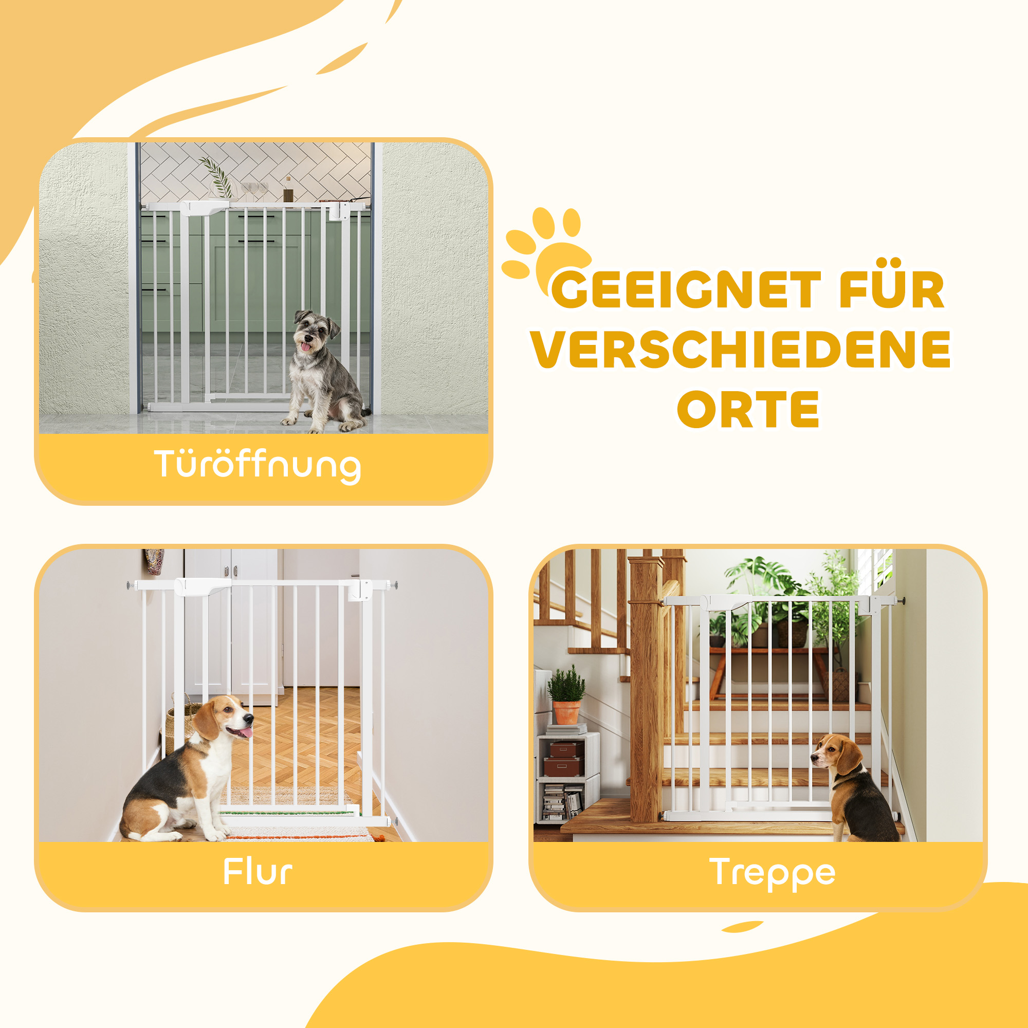 Treppenschutzgitter Absperrgitter ohne Bohren mit automatische Schließung für Kinder Küche Treppe 76-89 x 76 cm Weiß