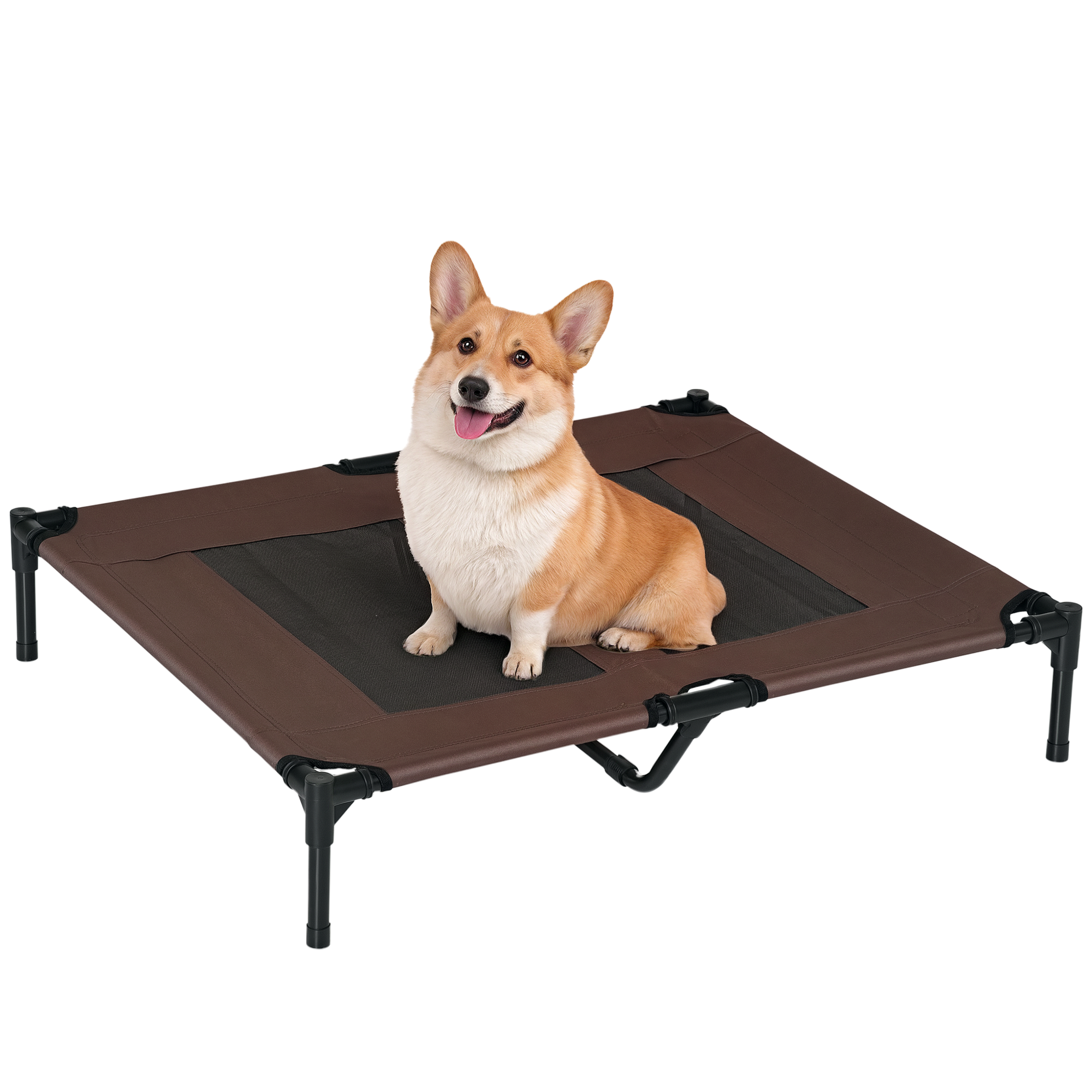 Hundeliege Outdoor, Kühlendes Haustierliege für Groß Hunde, erhöhtes Hundebett Schlafplatz mit robuster Metallrahmen, Atmungsaktivem Mesh für Garten Outdoor, 92 x 76 x 18 cm, Kaffee-Braun