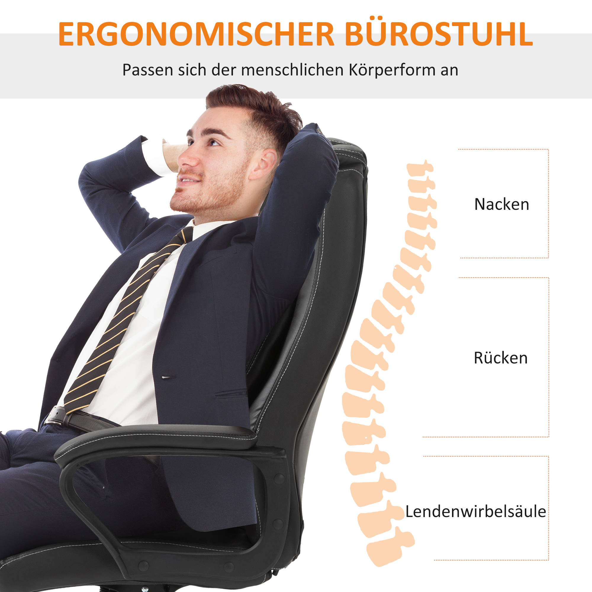 Bürostuhl mit Massagefunktion, höhenverstellbarer Chefsessel, ergonomischer Drehstuhl, 6 Vibrationspunkte, Braun